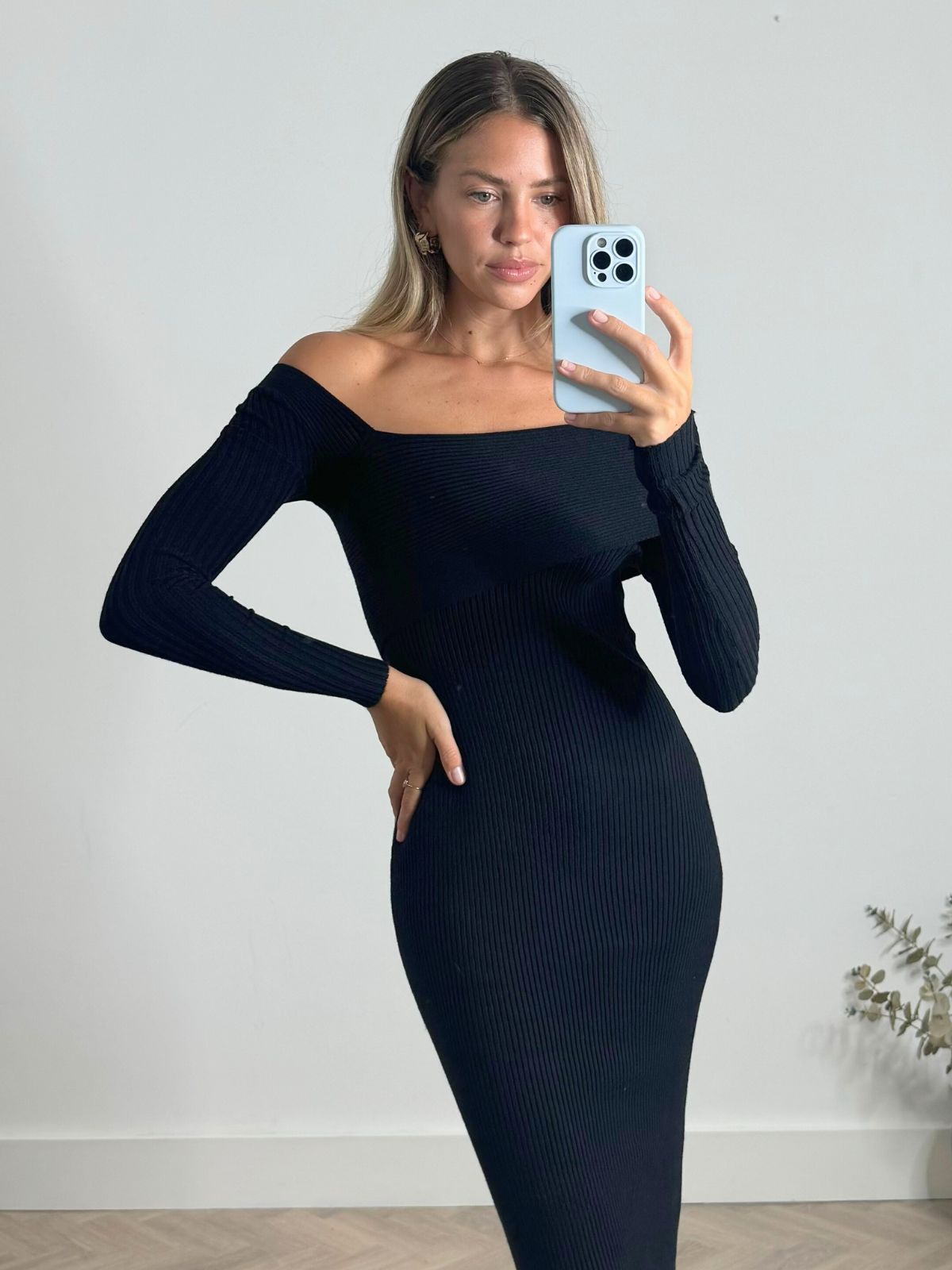 Polly Asymmetric Knitted Dress in Black