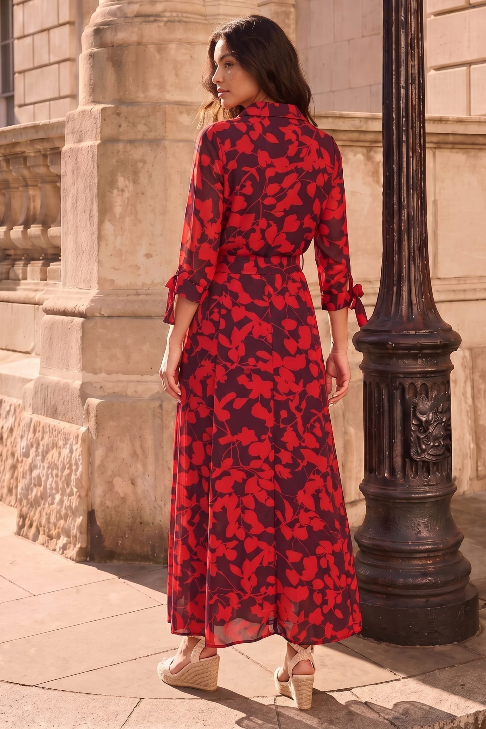 Daphne Belted Red Floral Dress