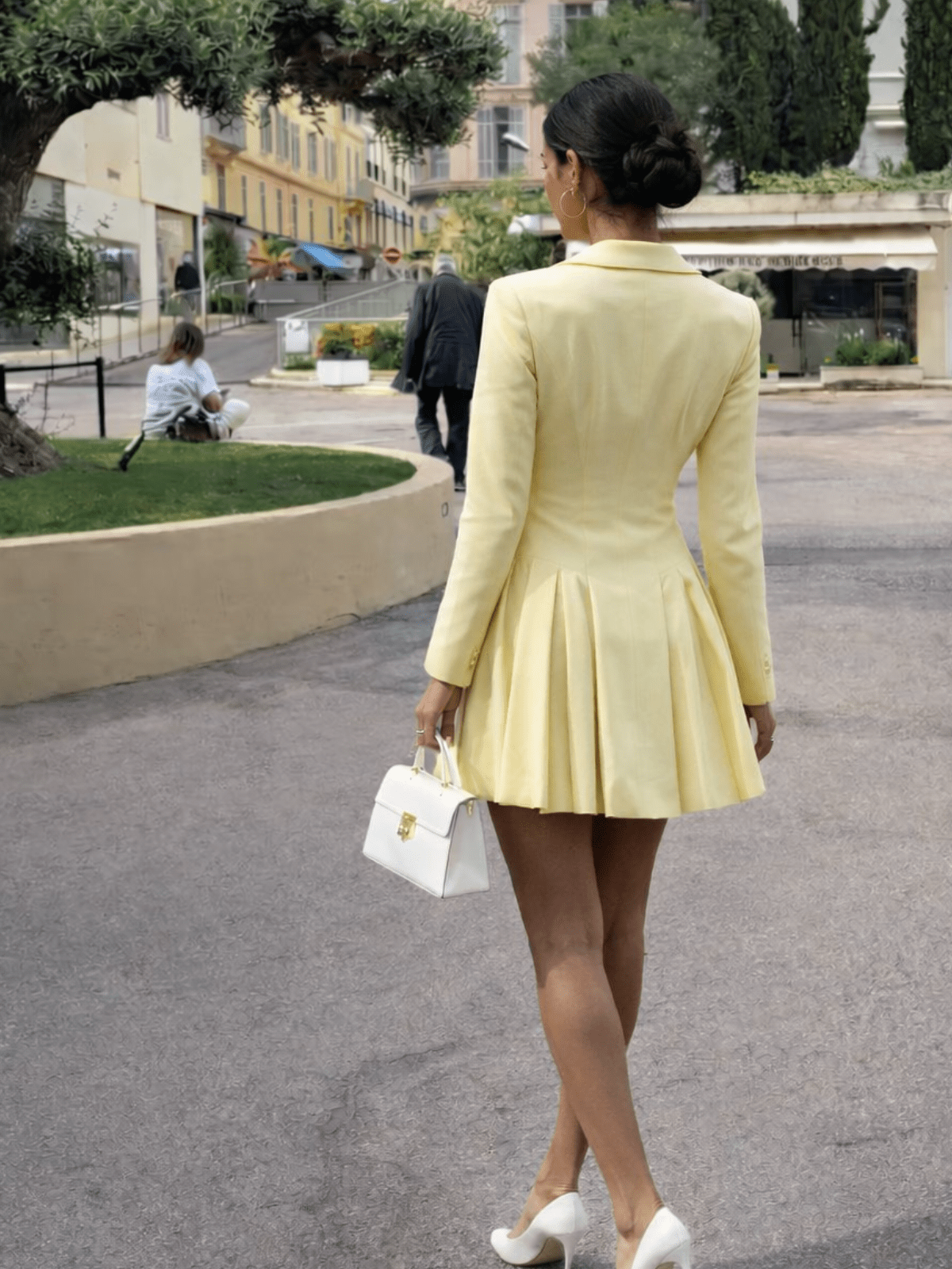 Katie Lemon yellow Pleated Blazer Dress - Style Cheat