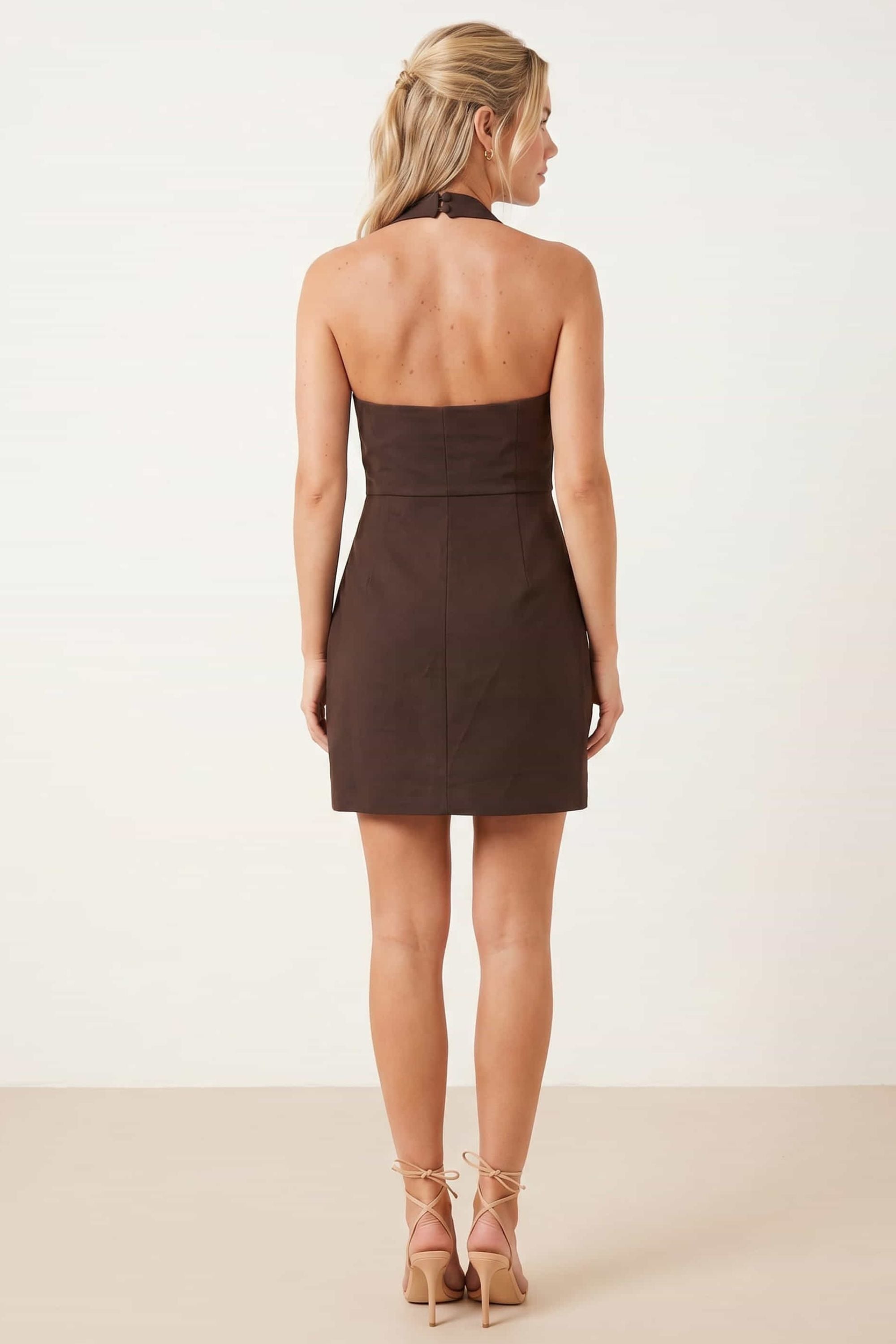 Tilly Mini Halter Dress in Chocolate Brown