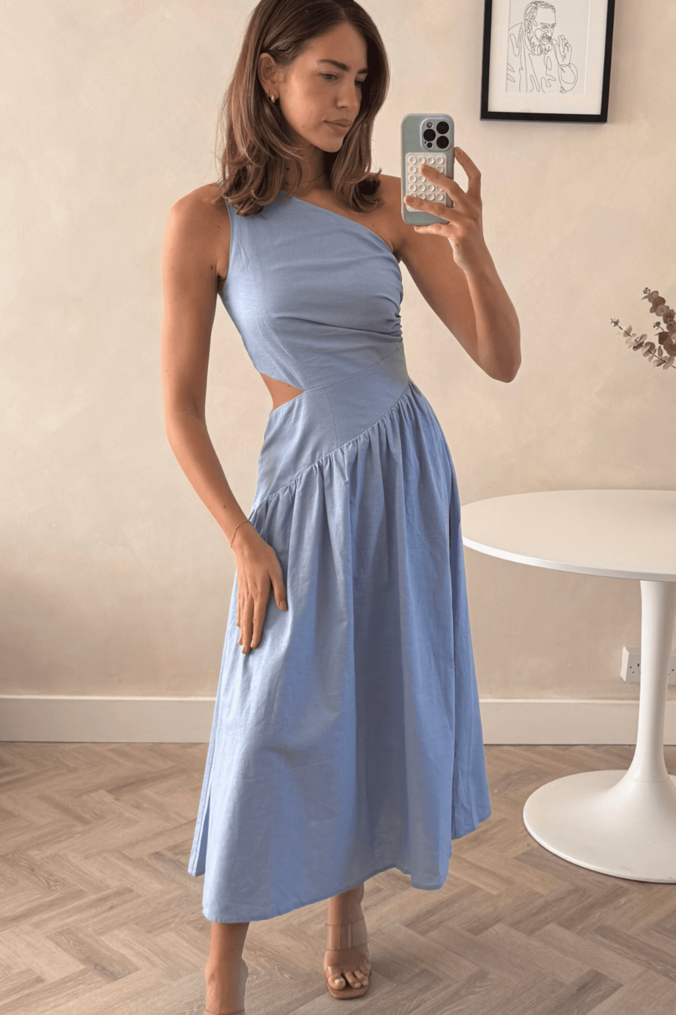 Jasmine Cut Out One Shoulder Dress in Baby Blue