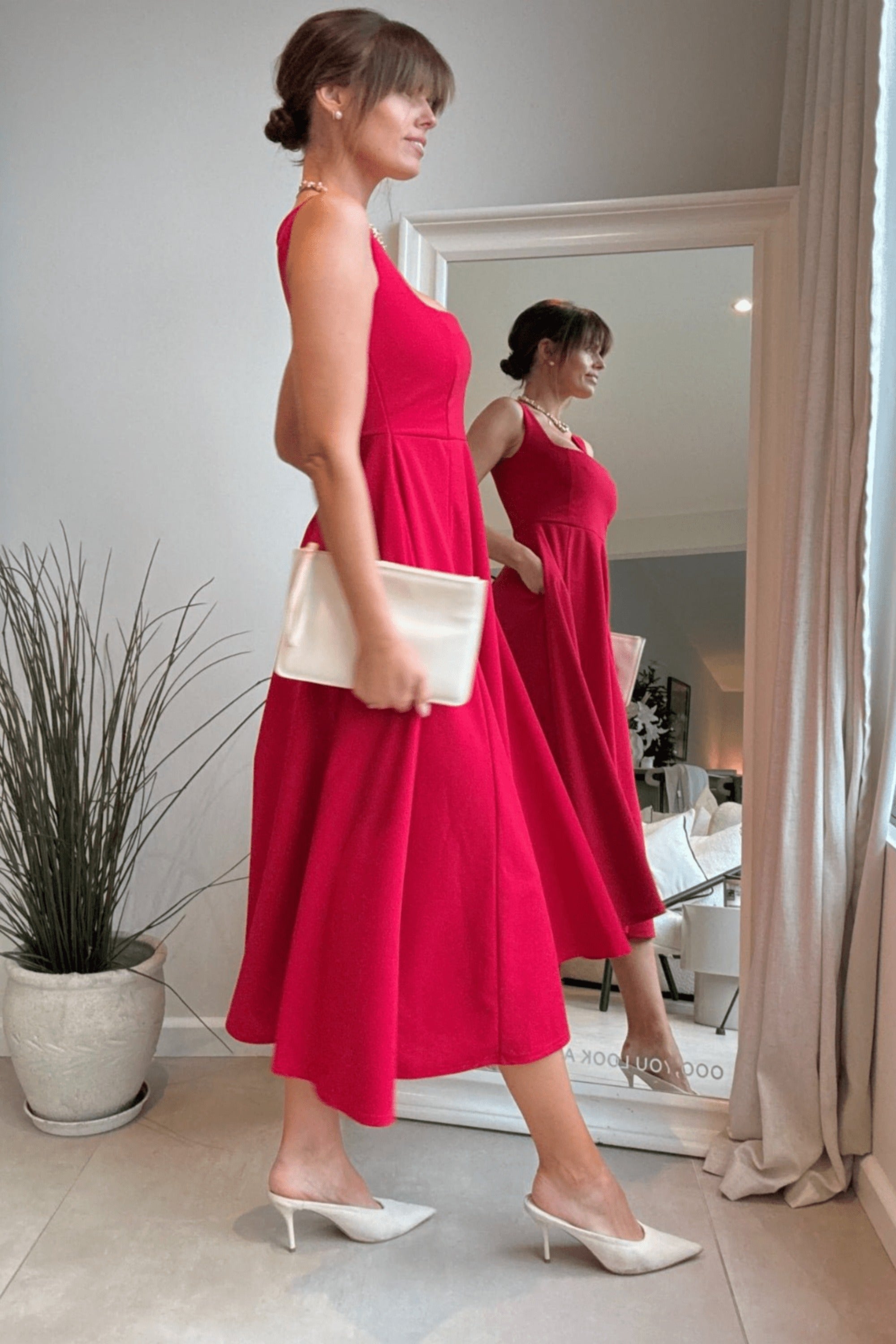 Fit & Flare Red Midi Dress - Style Cheat