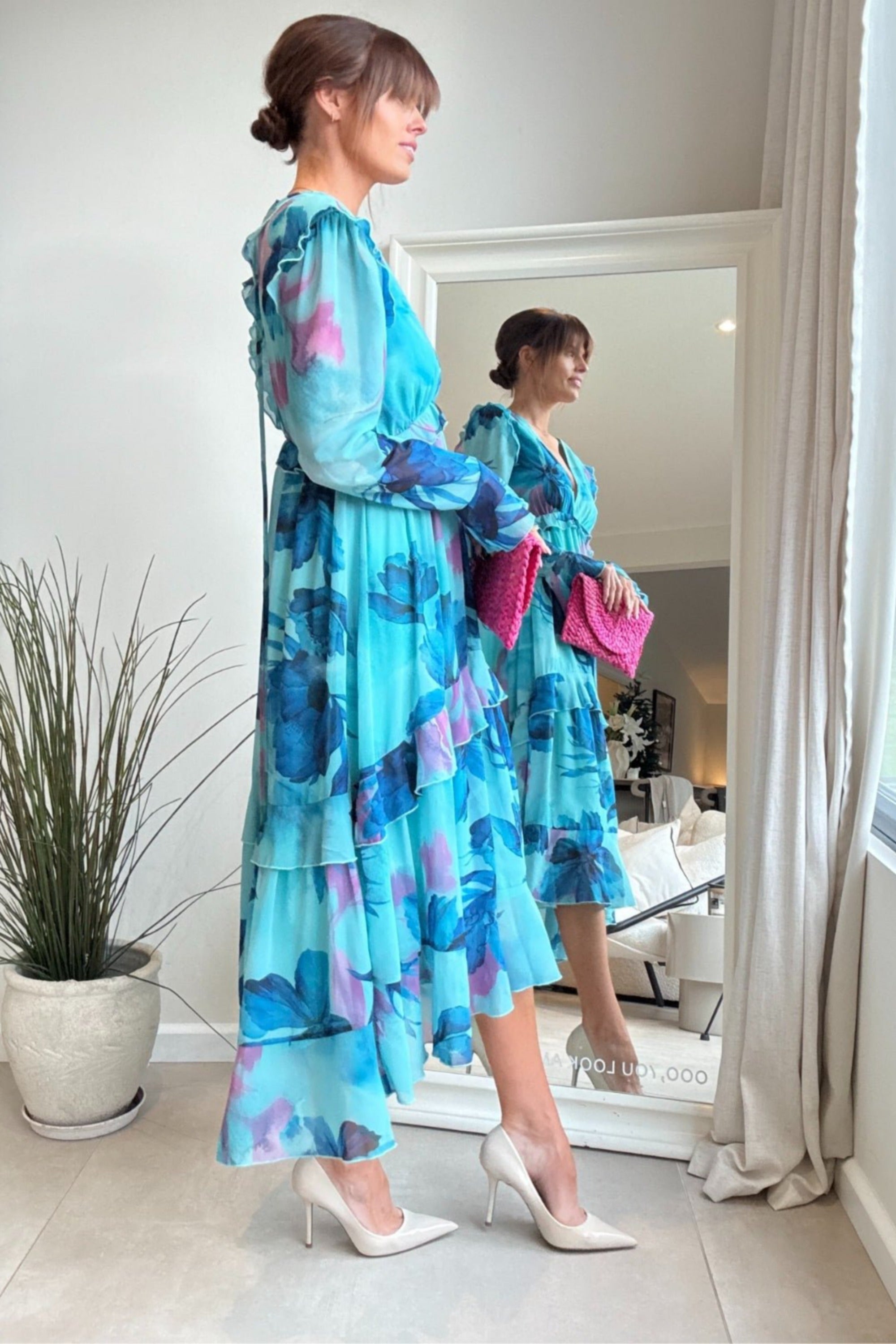Birdie Frill Tie Back Dress / Blue Floral - Style Cheat