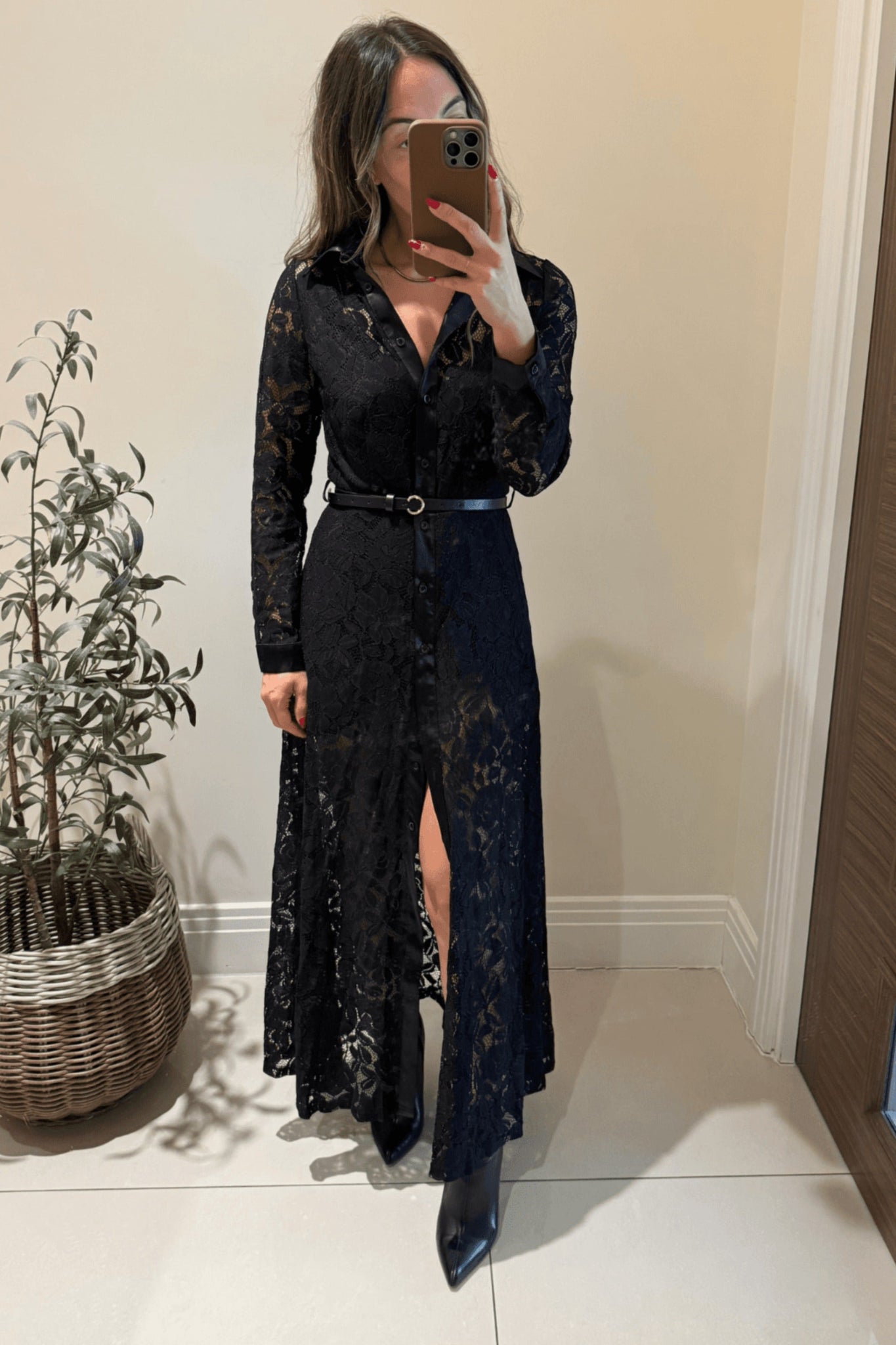 knee length dresses for ladies Black Floral Shirt Dress