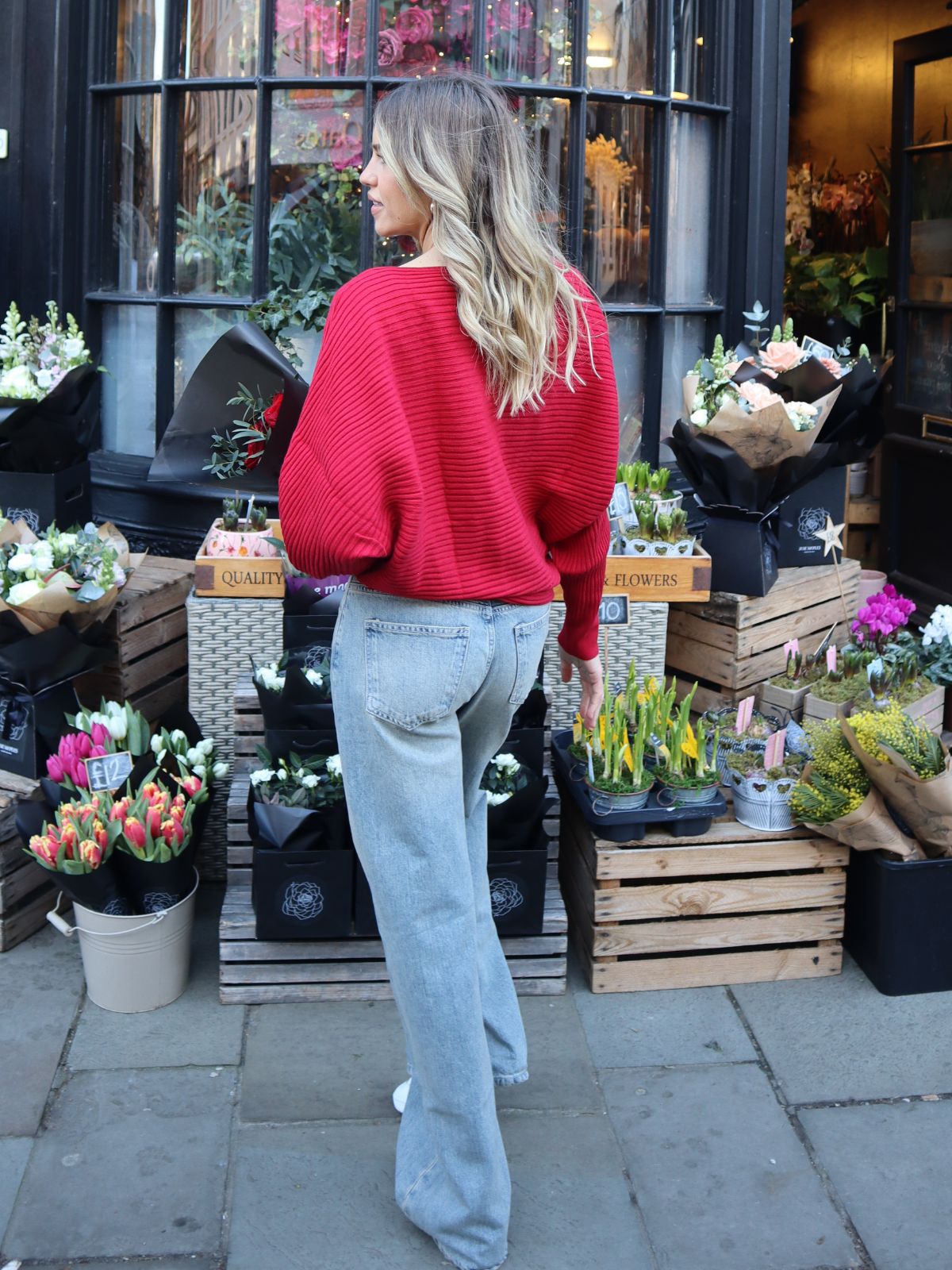 Tessa Batwing Ribbed Knit Jumper / Red