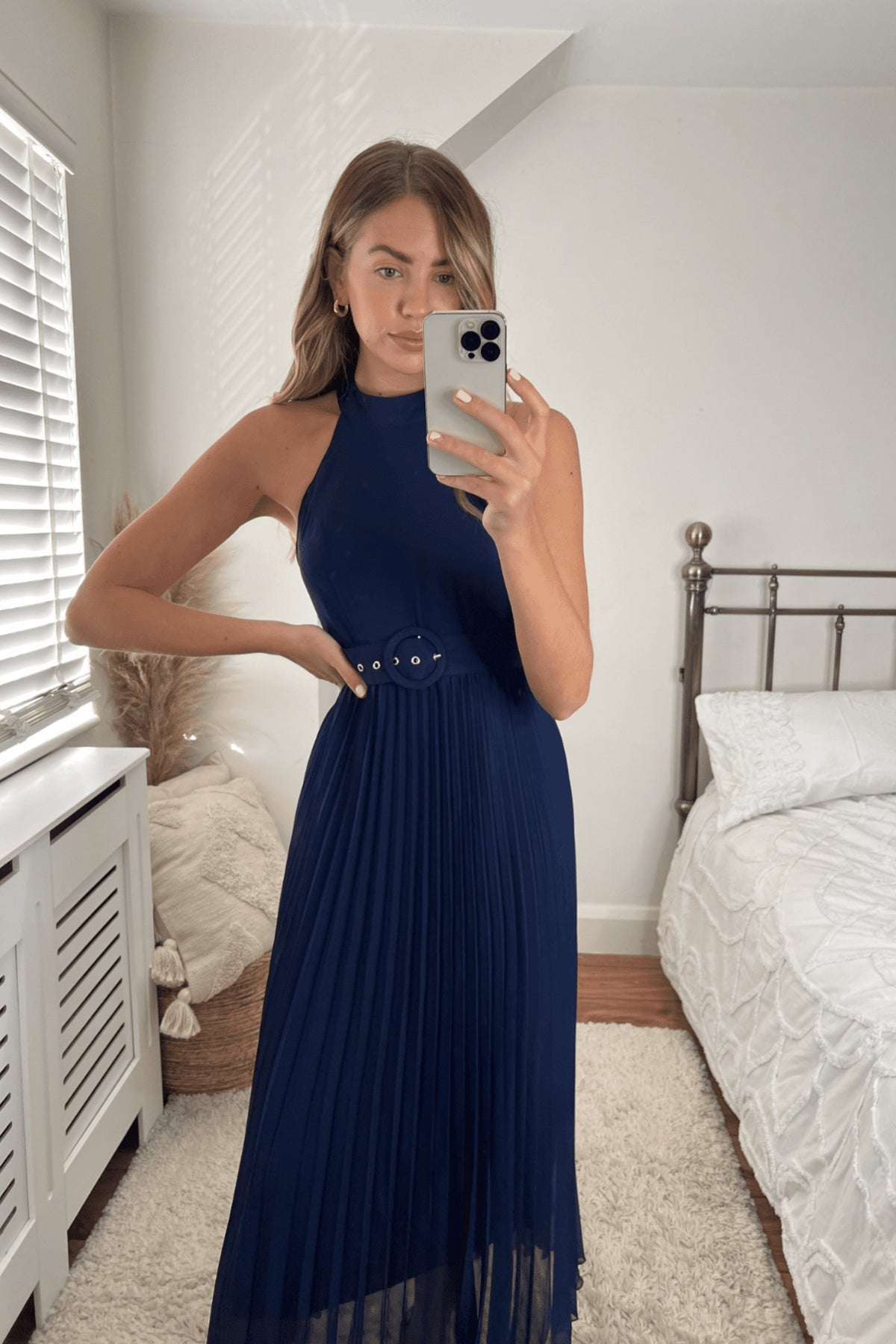 Luisa Belted Pleated Maxi Dress / Navy