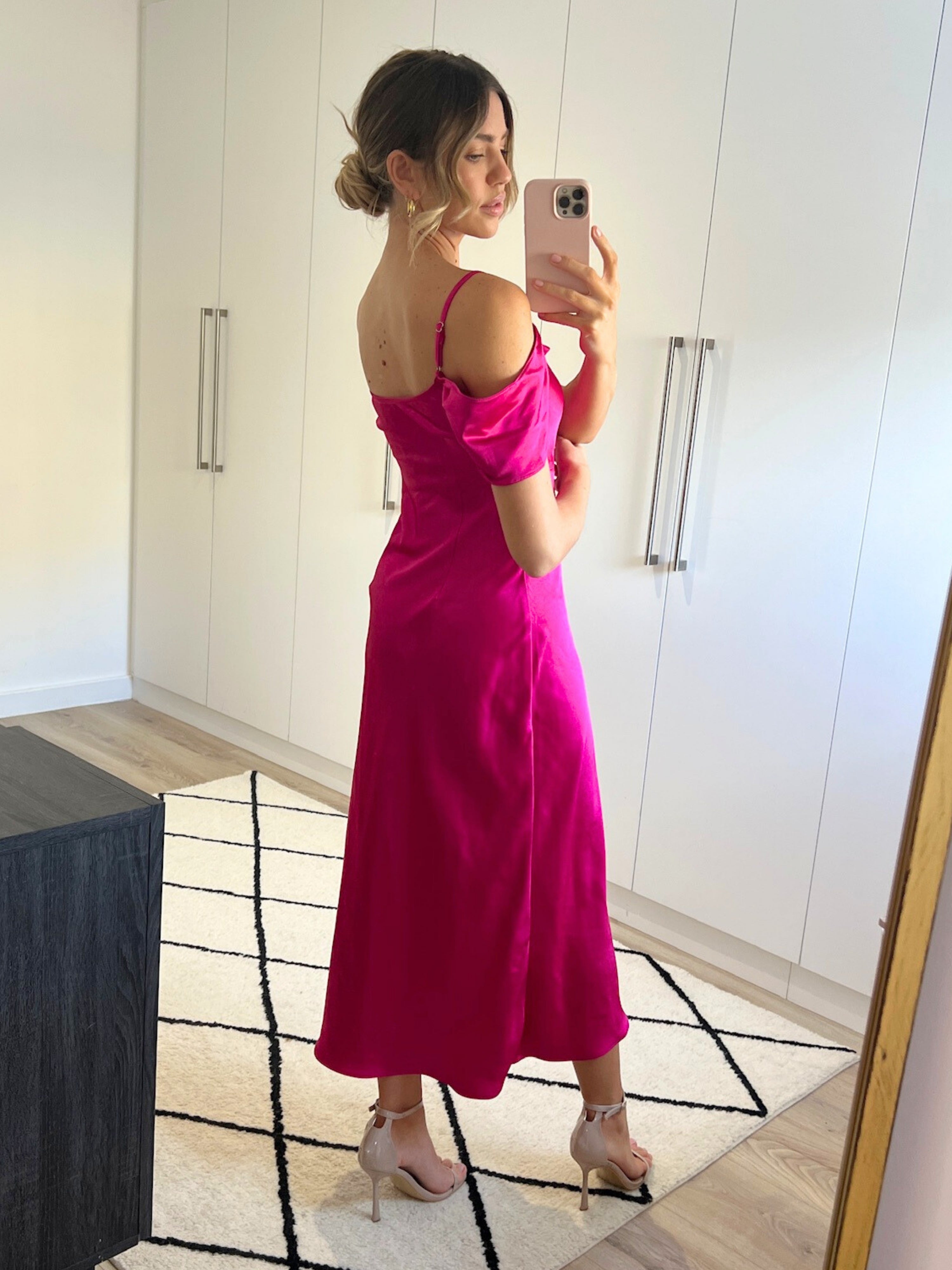 Melanie Cold Shoulder Midi Slip Dress / Pink