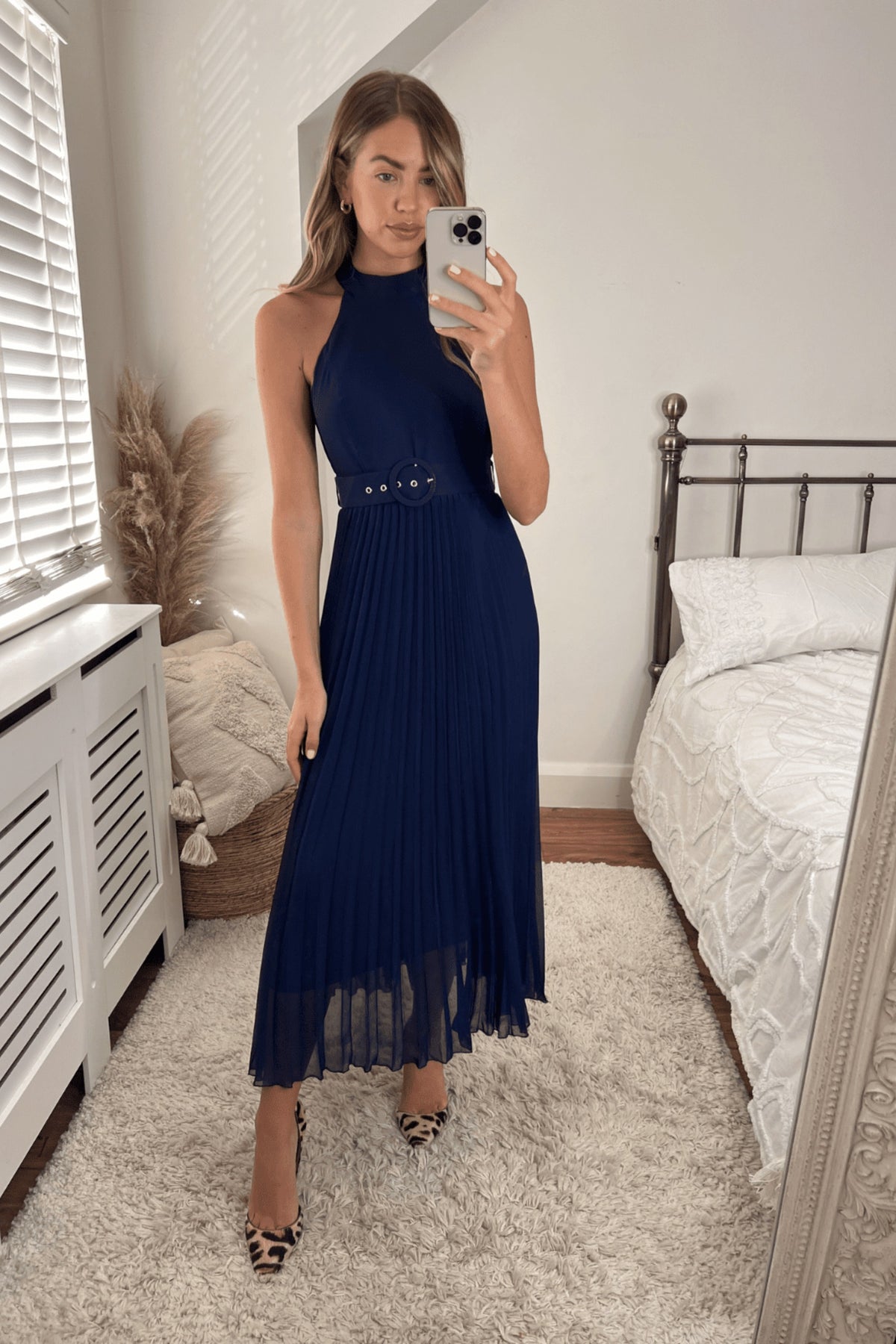 Luisa Belted Pleated Maxi Dress / Navy