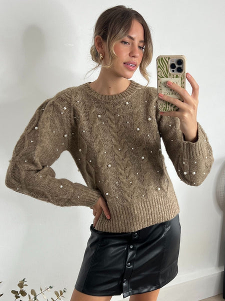 Ivanna Pearl Chunky Cable Knit Jumper / Mocha – Style Cheat