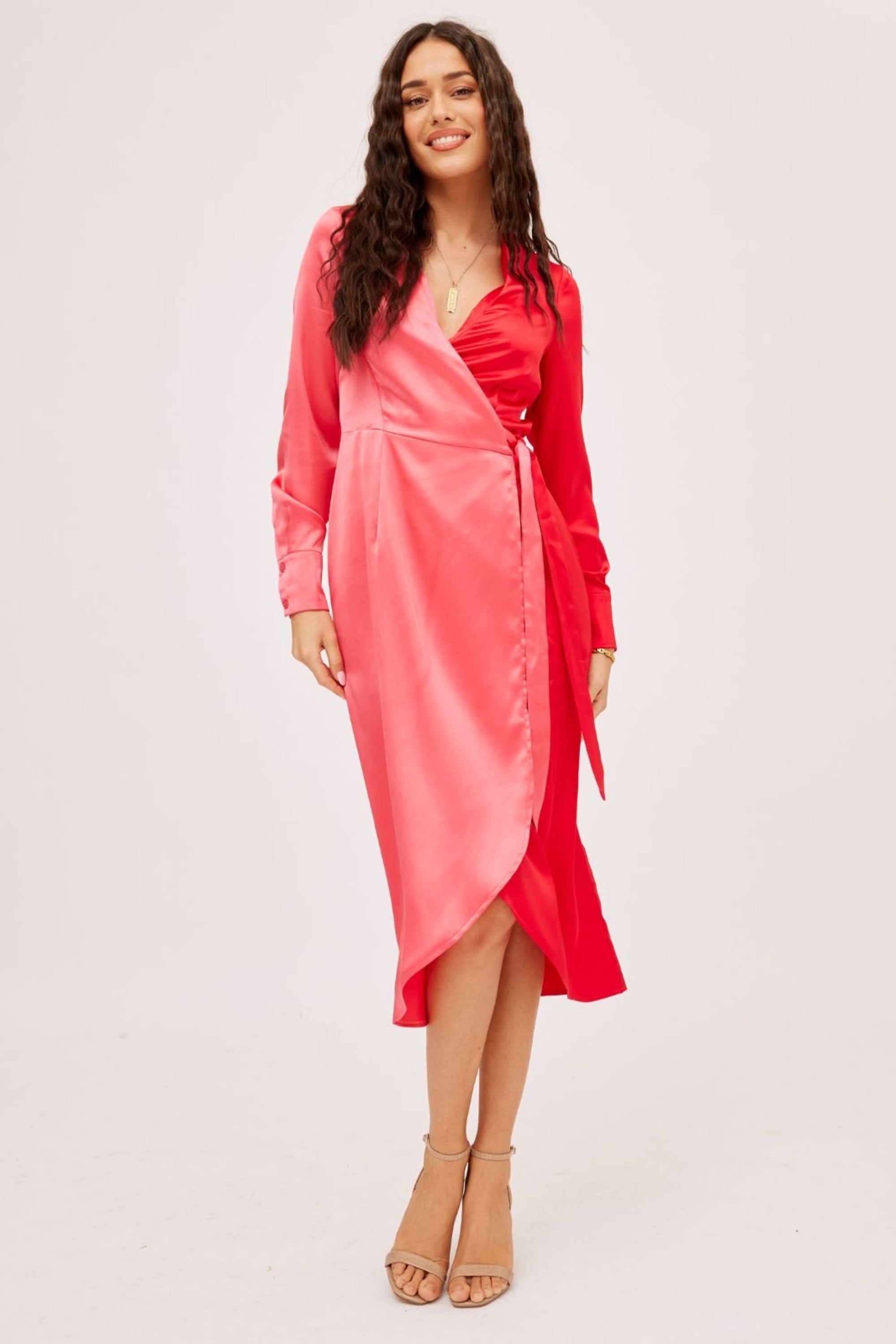 Jem Colourblock Wrap Dress in Pink & Red - Style Cheat