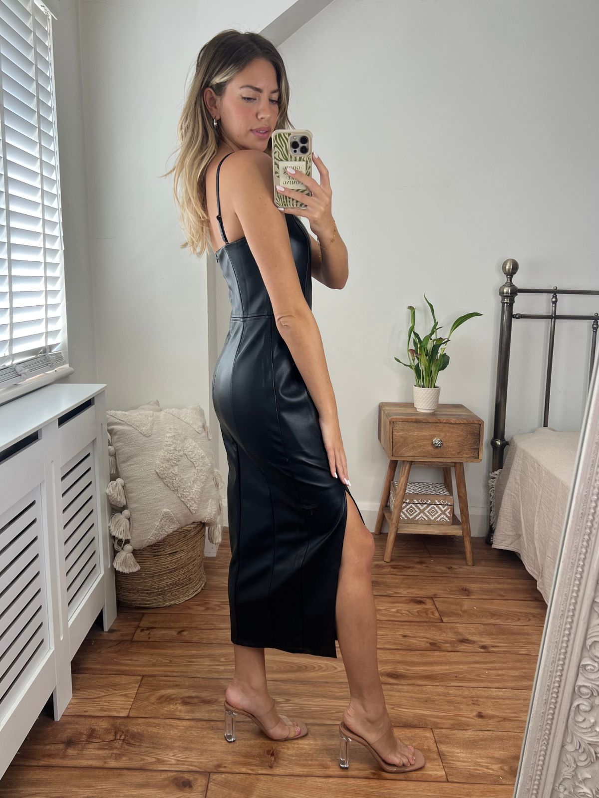 Black PU Midi Dress | Colette PU Midaxi Dress in Black