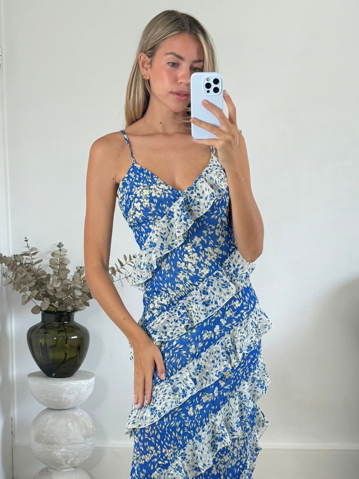 Cordelia Frill Maxi Dress in Blue