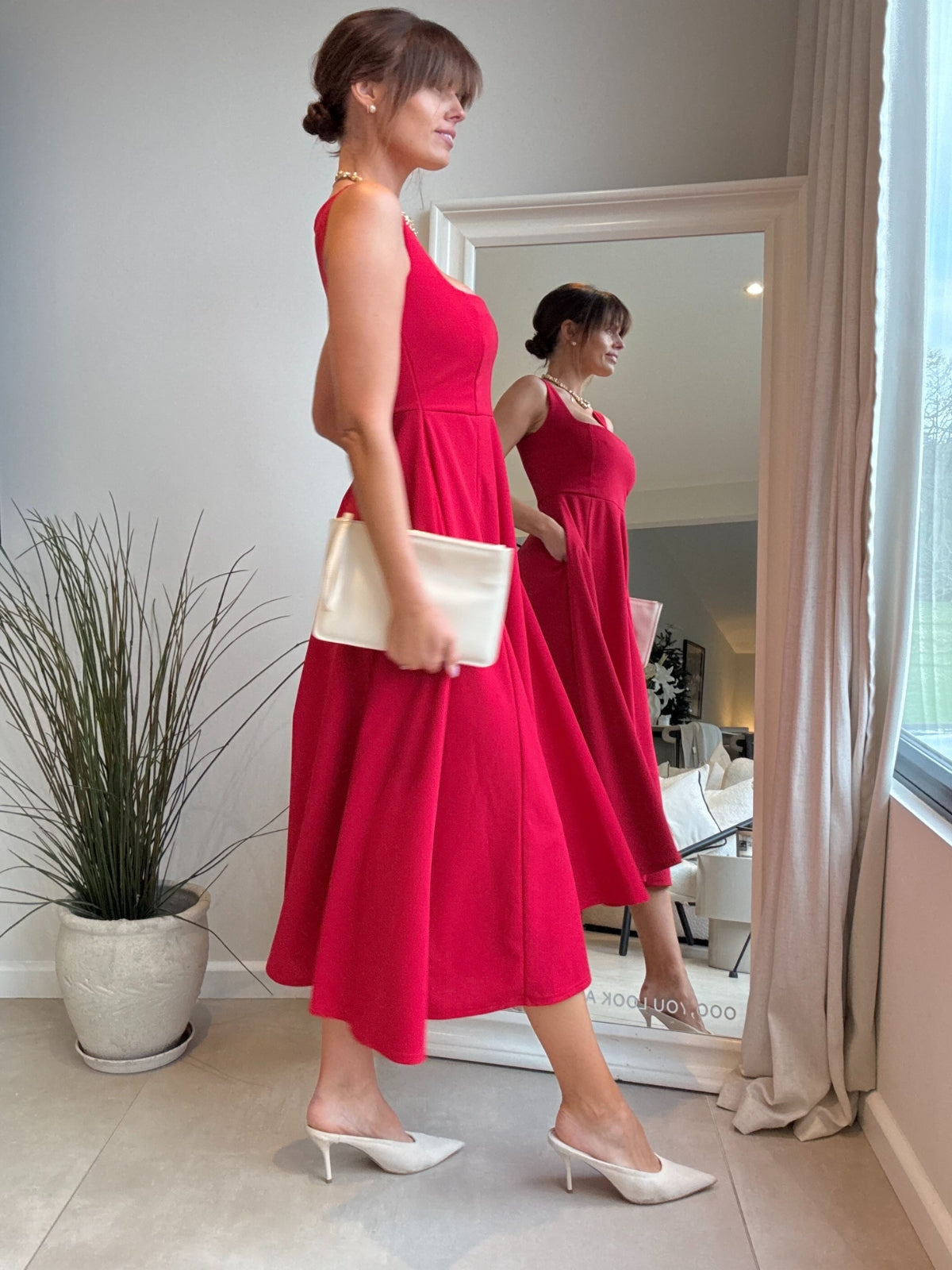 Fit & Flare Red Midi Dress