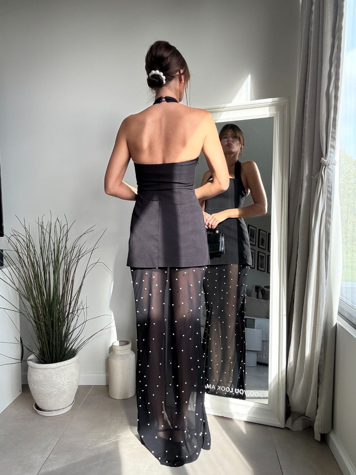 Halter Slip Pearl Dress in Black