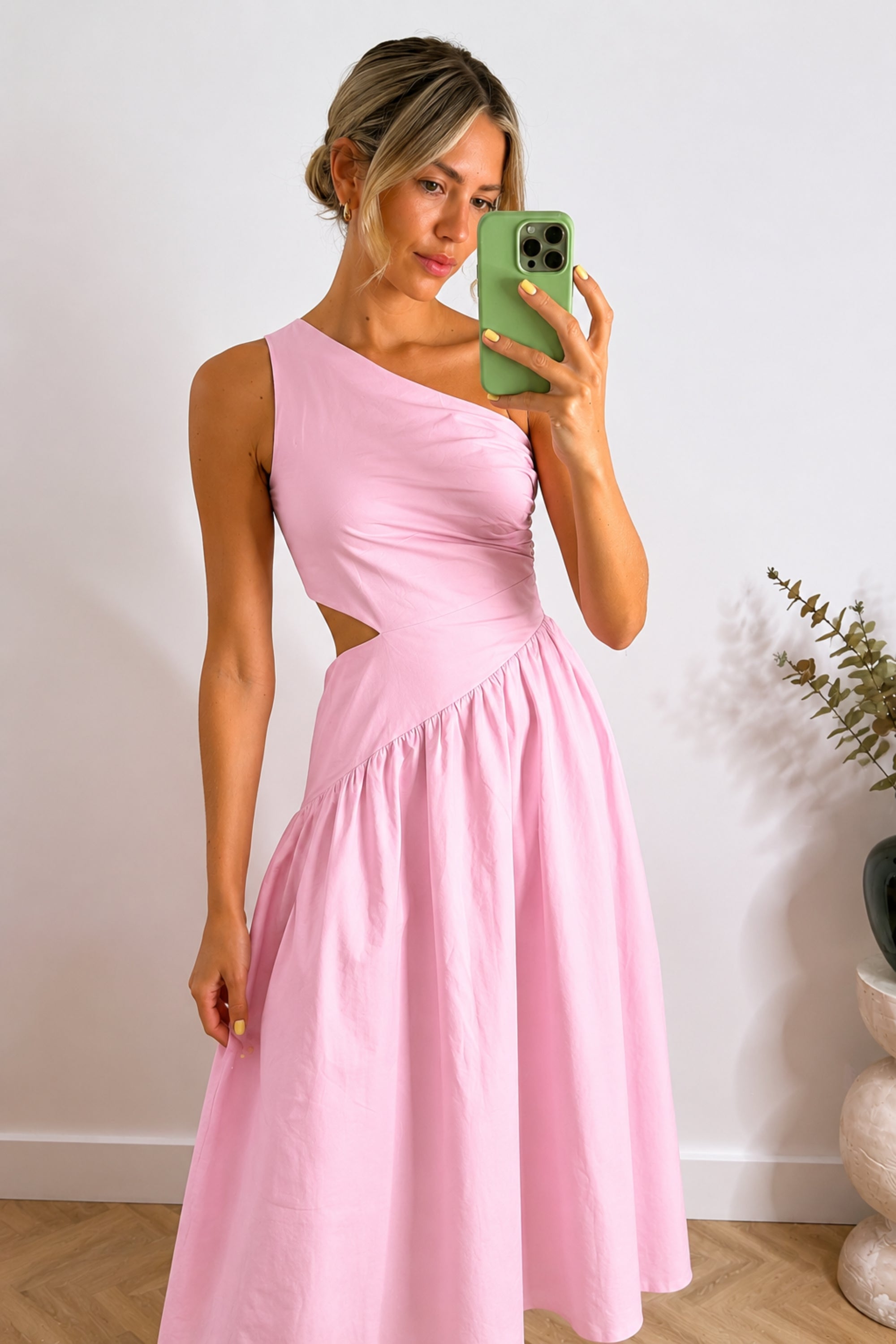 Jasmine Cut Out One Shoulder Dress in Pink