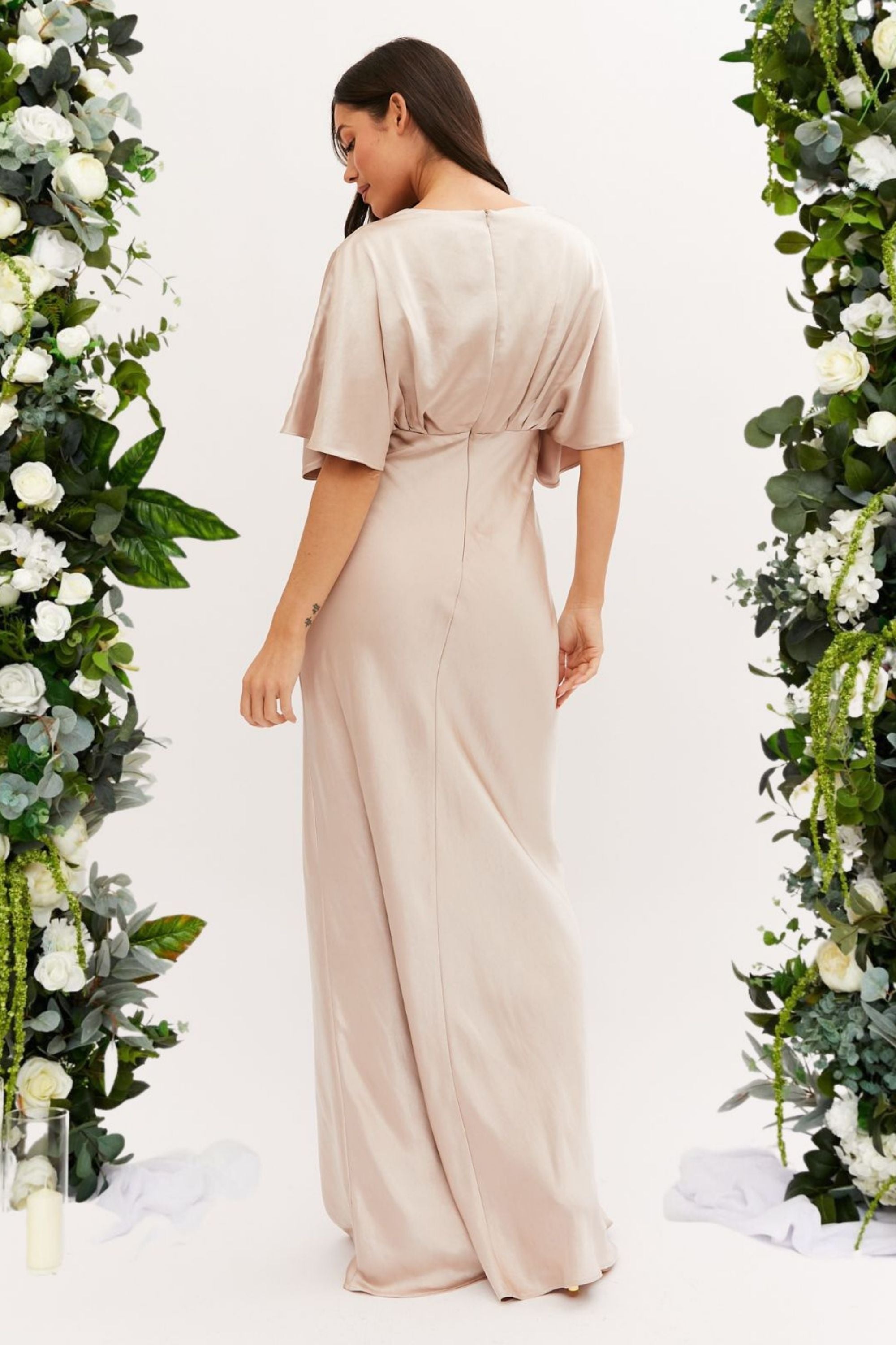 Angel Sleeve Maxi Satin Dress / Champagne