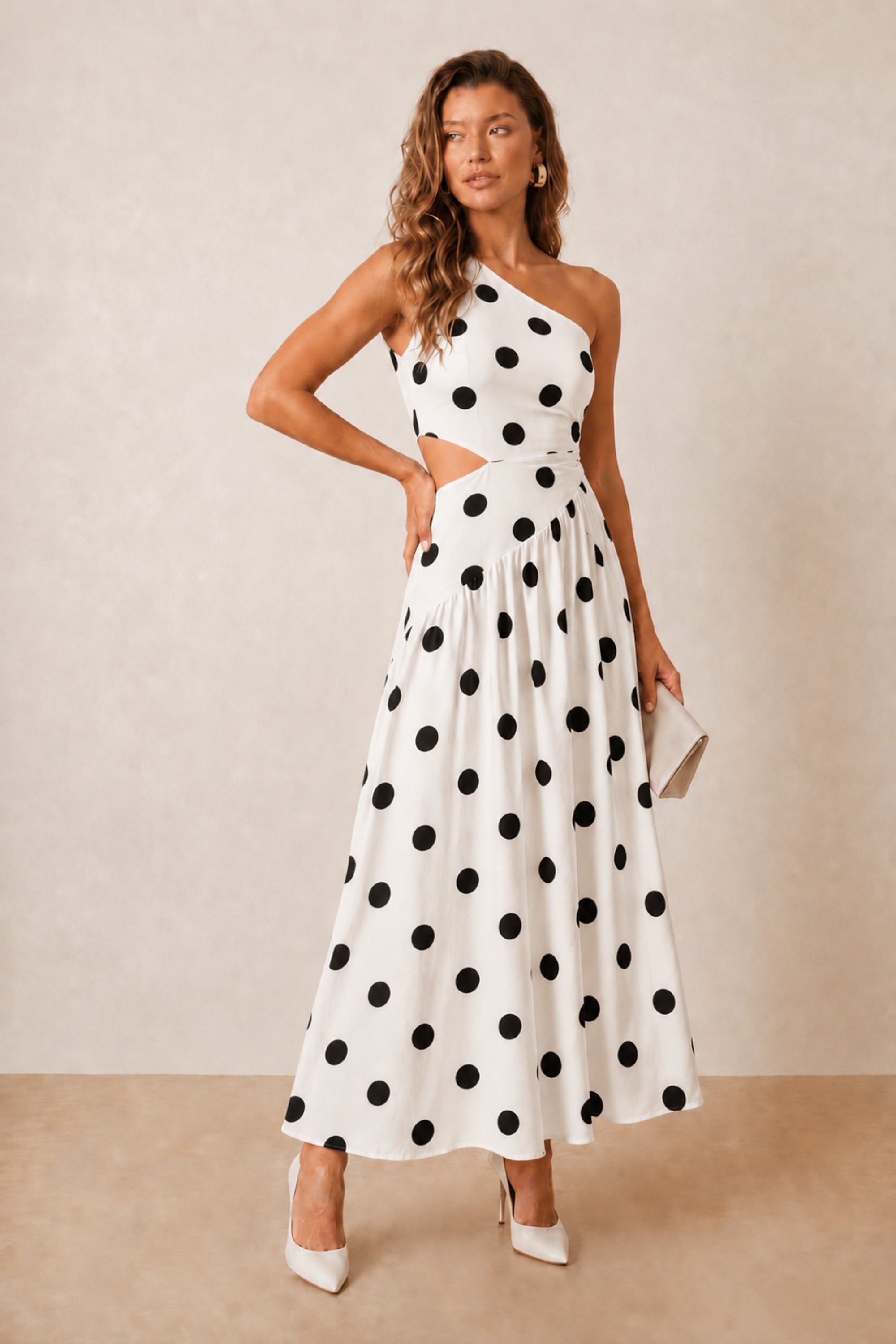 Jasmine Cut Out One Shoulder Dress in Mono