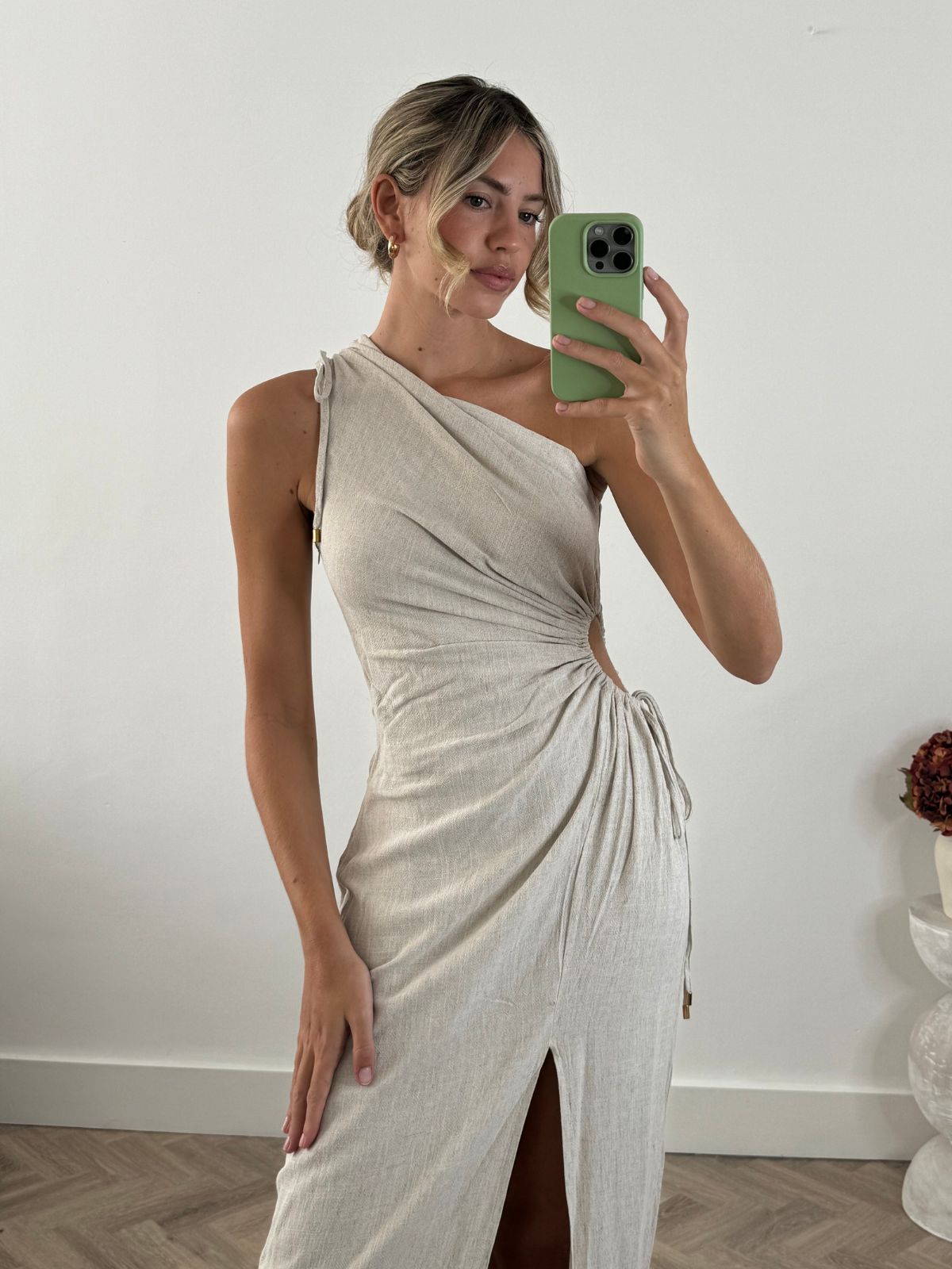 Jovie Cut Out Maxi Dress in Linen Oat
