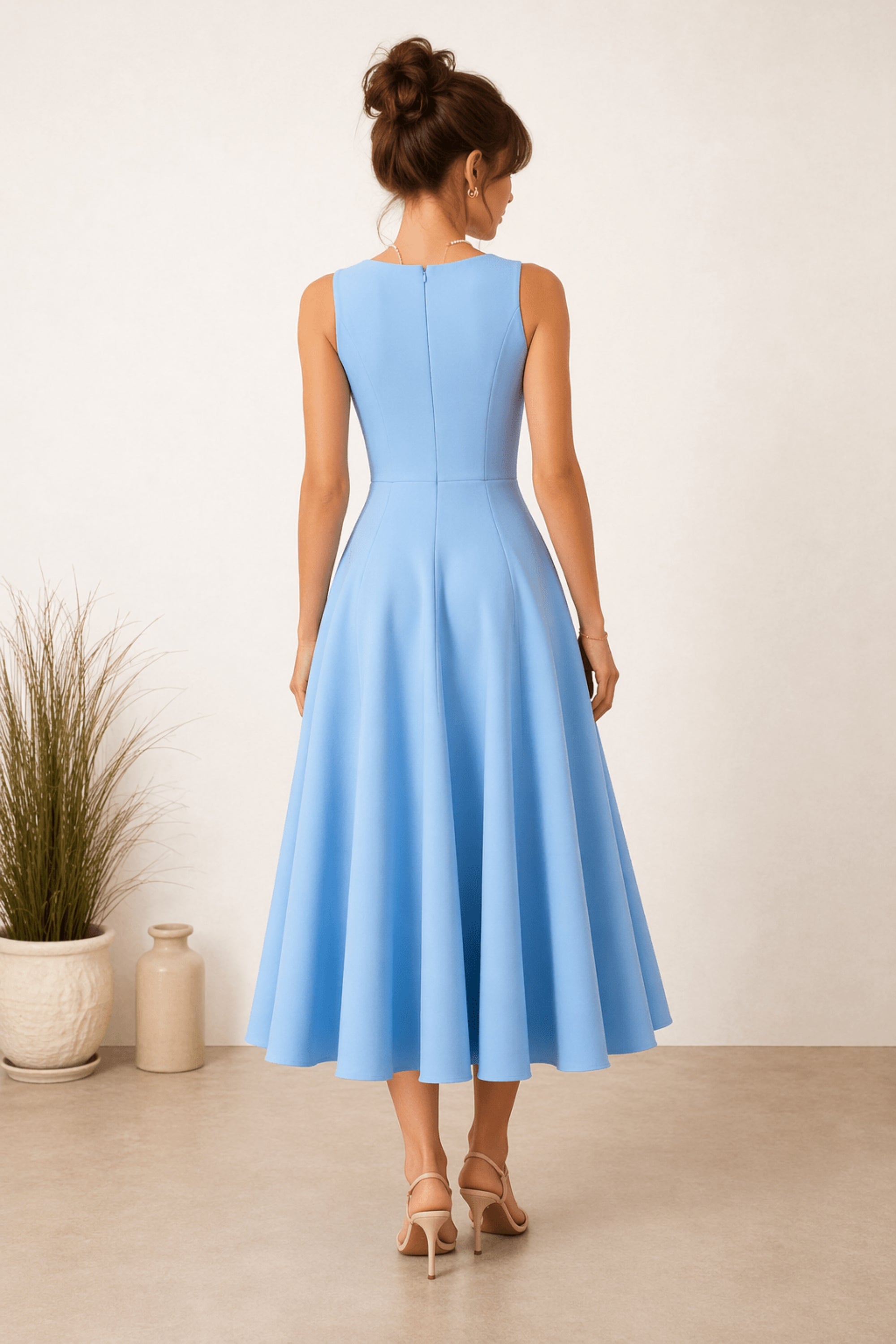Fit and Flare Midi Dress in Blue