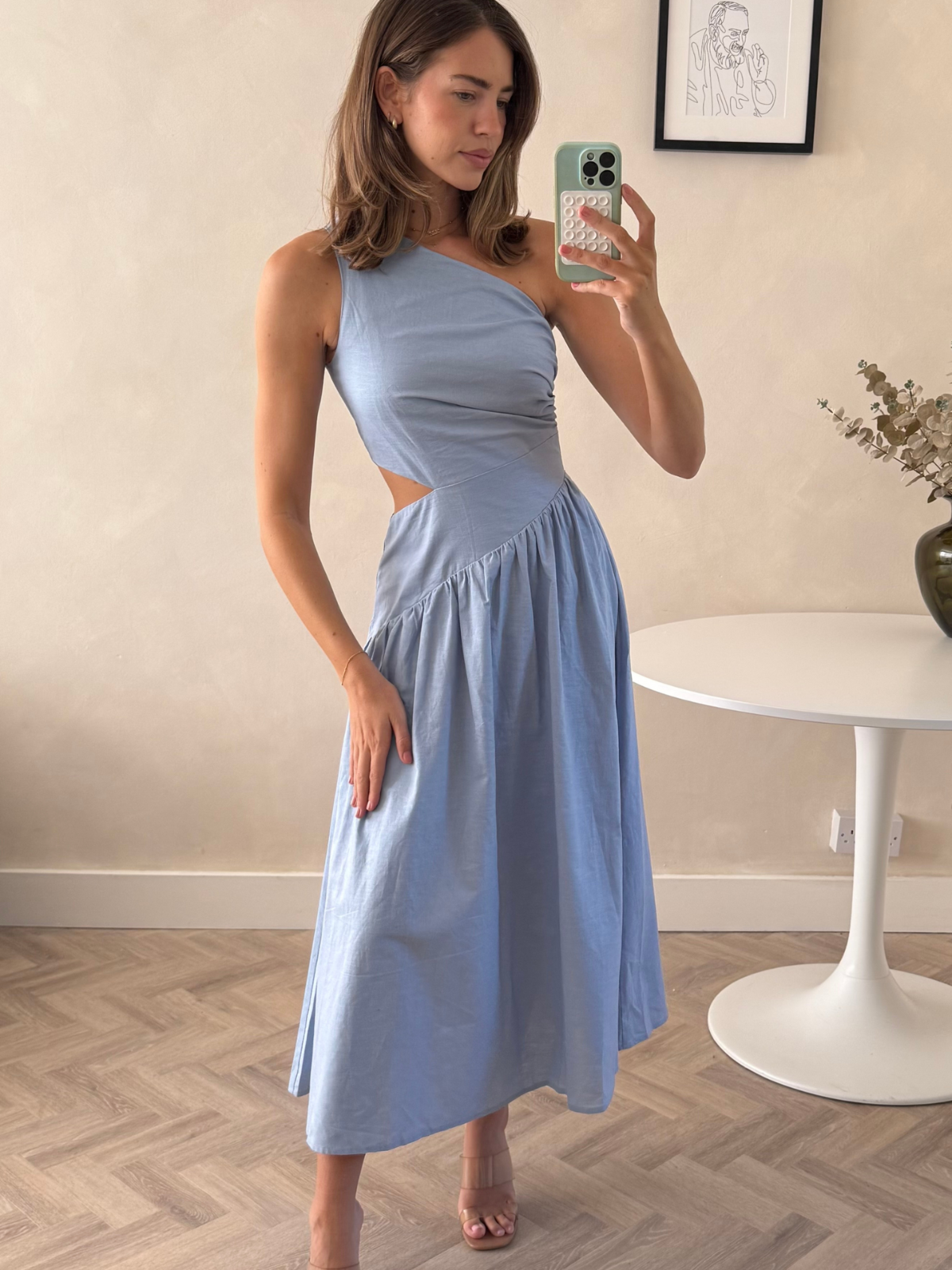 Jasmine Cut Out One Shoulder Dress in Baby Blue