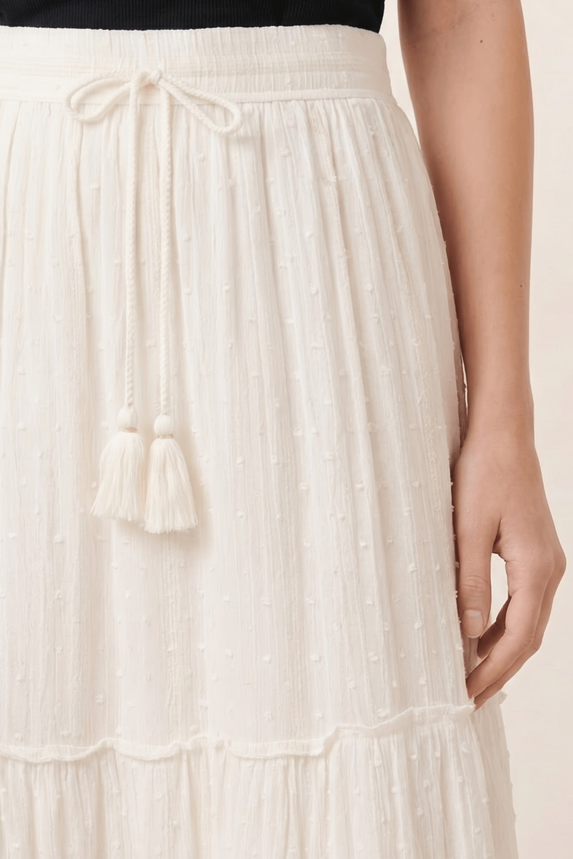 Tie Front Tiered Maxi Skirt in Cream - Style Cheat