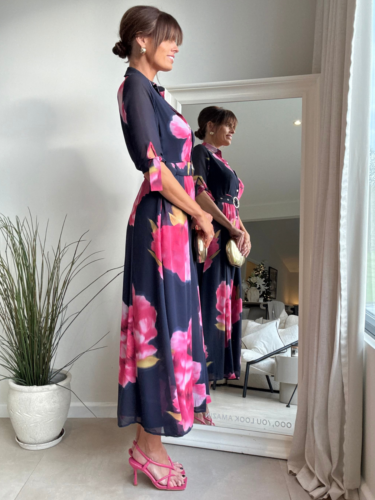 Daphne Belted Shirt Dress / Navy Floral