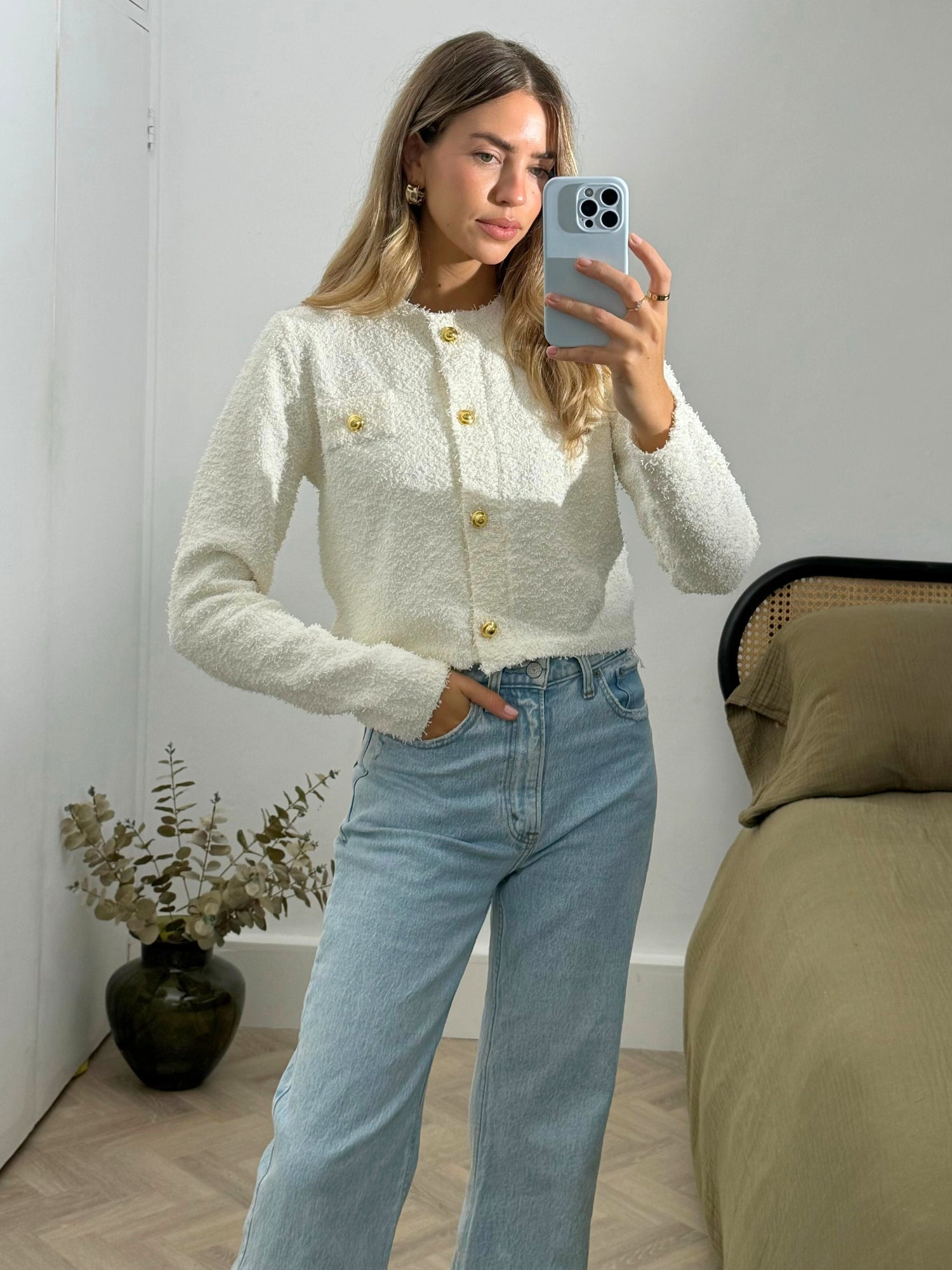 Penny Popcorn Knitted Cardigan in Cream