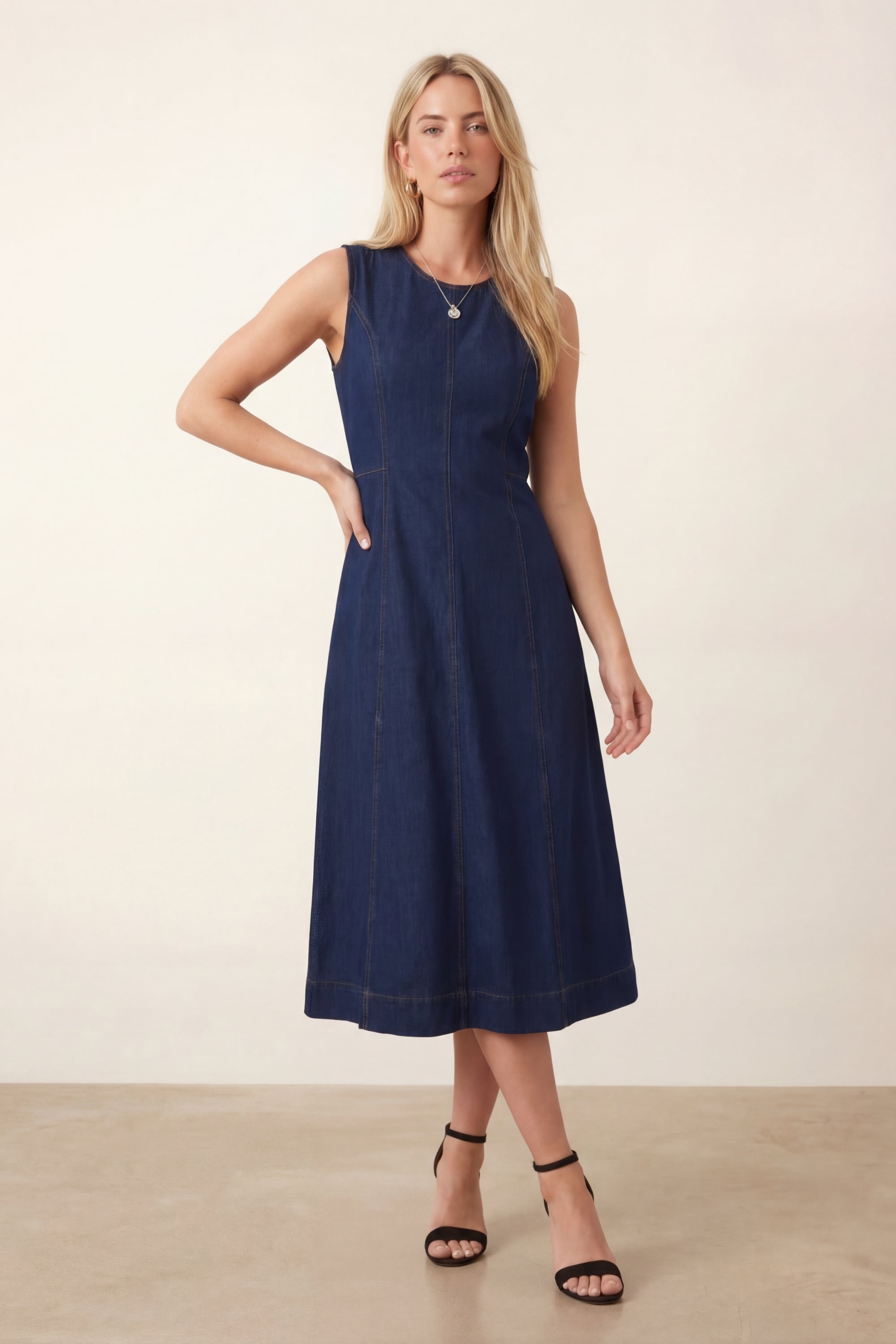Blue Denim Midi Dress