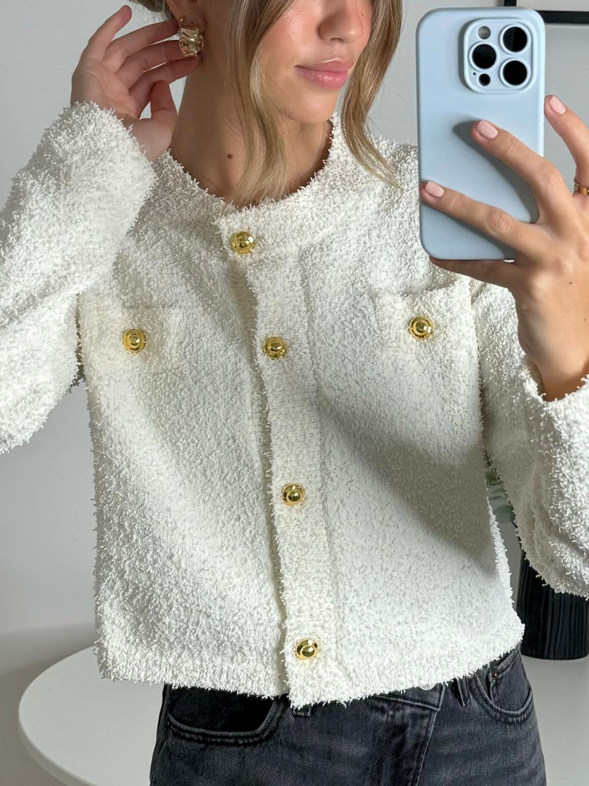 Popcorn Knitted Cardigan in Cream