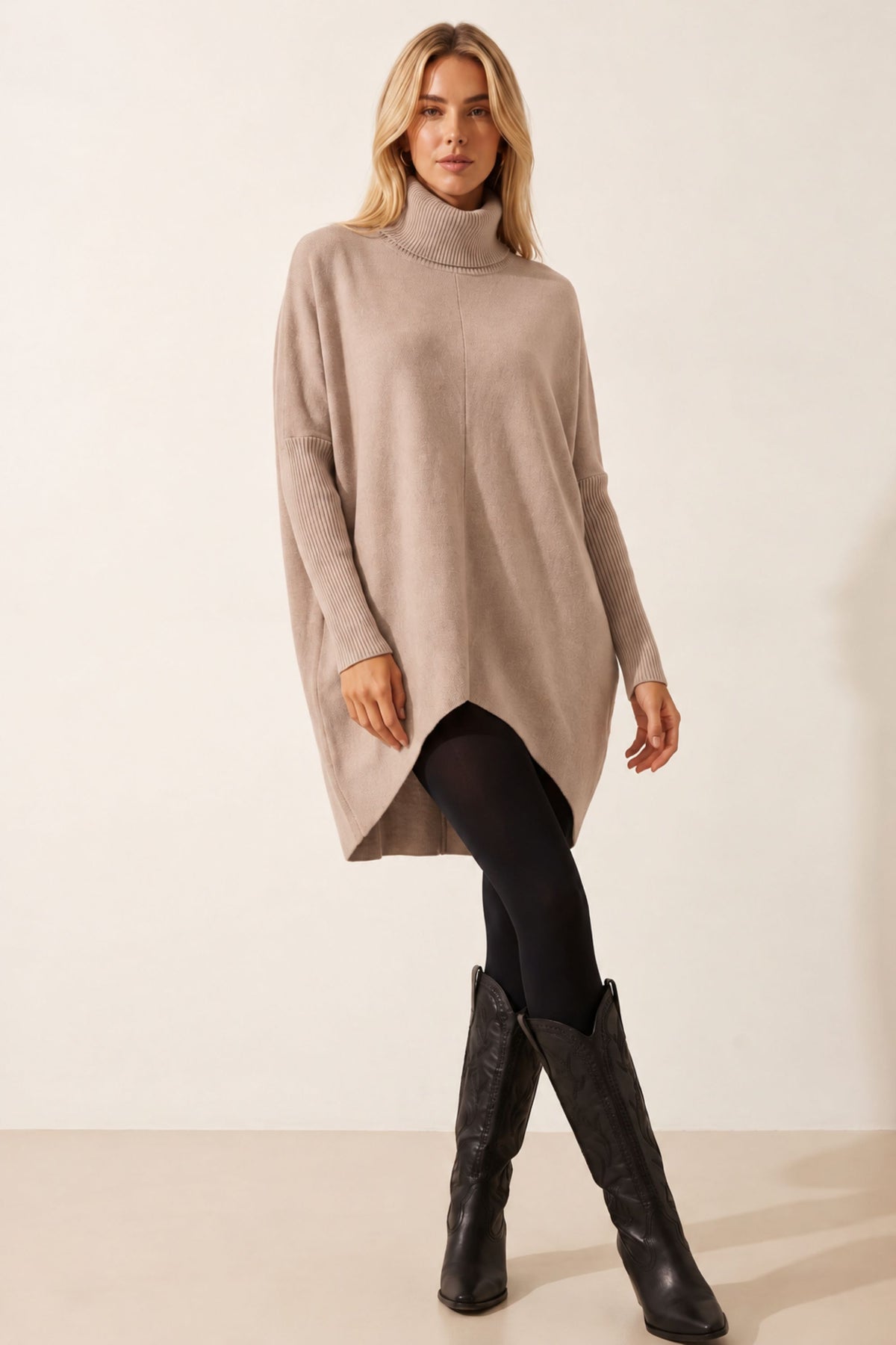 Longer Length Hope Knitted Jumper / Beige