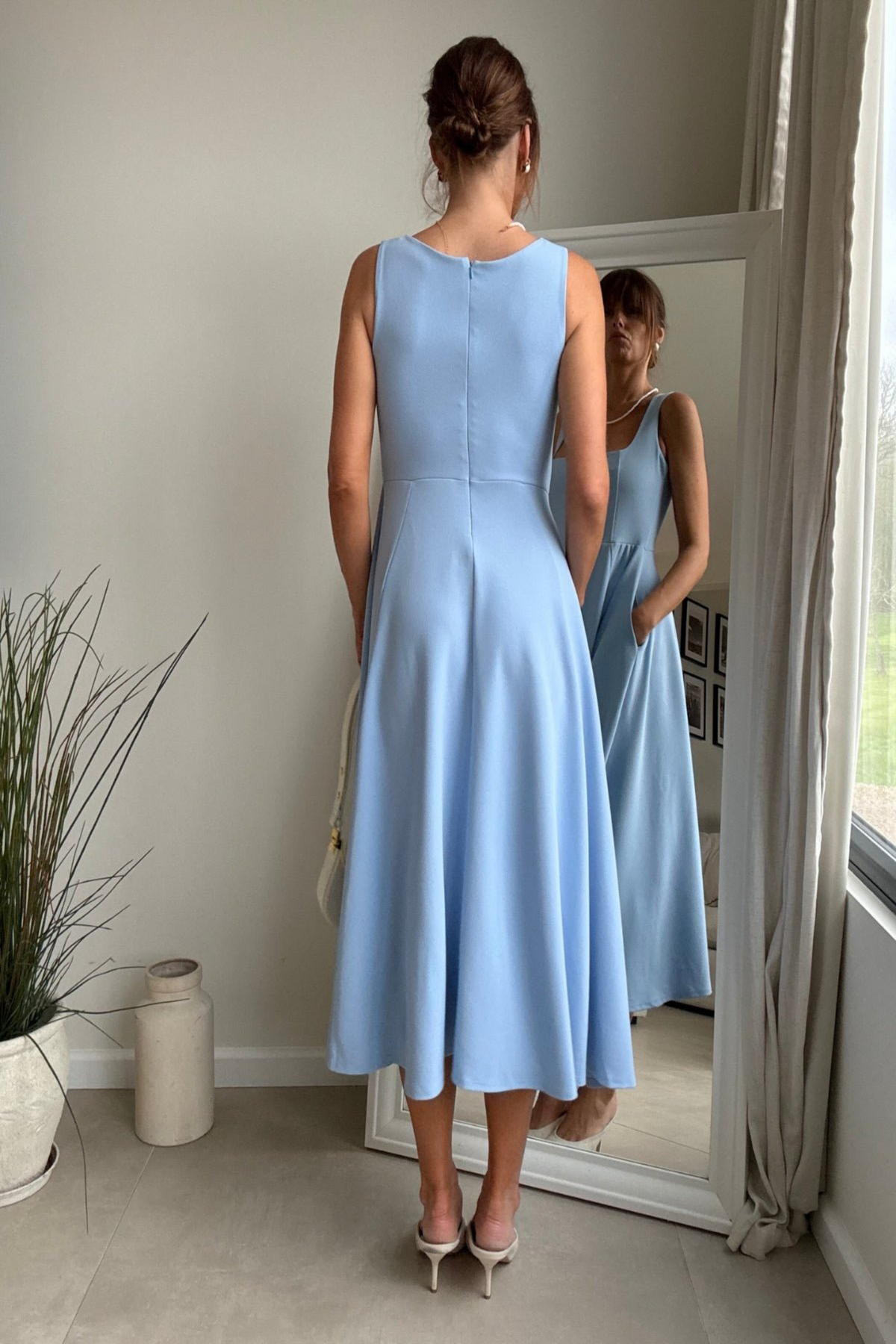 Fit and Flare Midi Dress in Blue