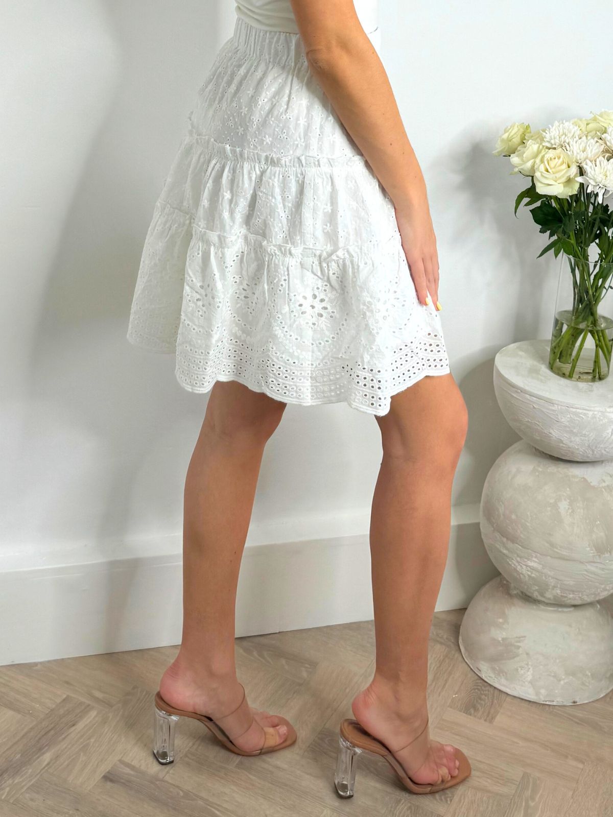 Cindy Broderie Mini Skirt in White