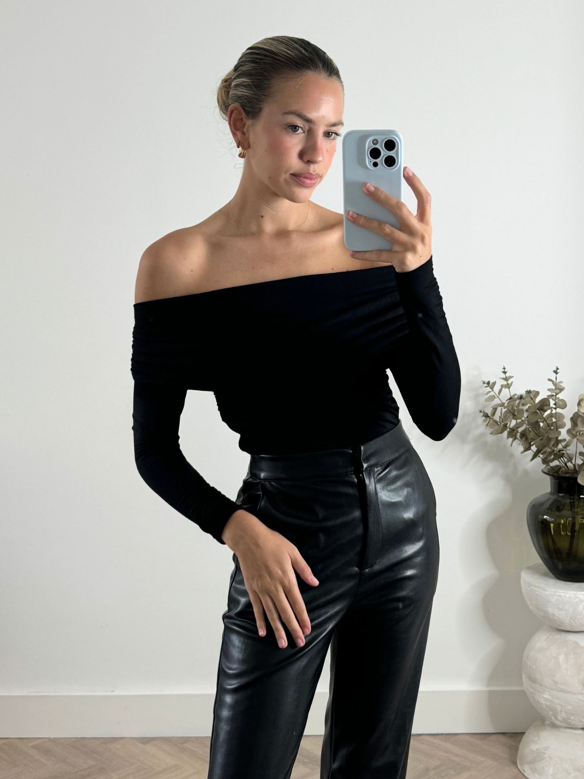 Black Long Sleeve Bardot Top | Tatiana Top