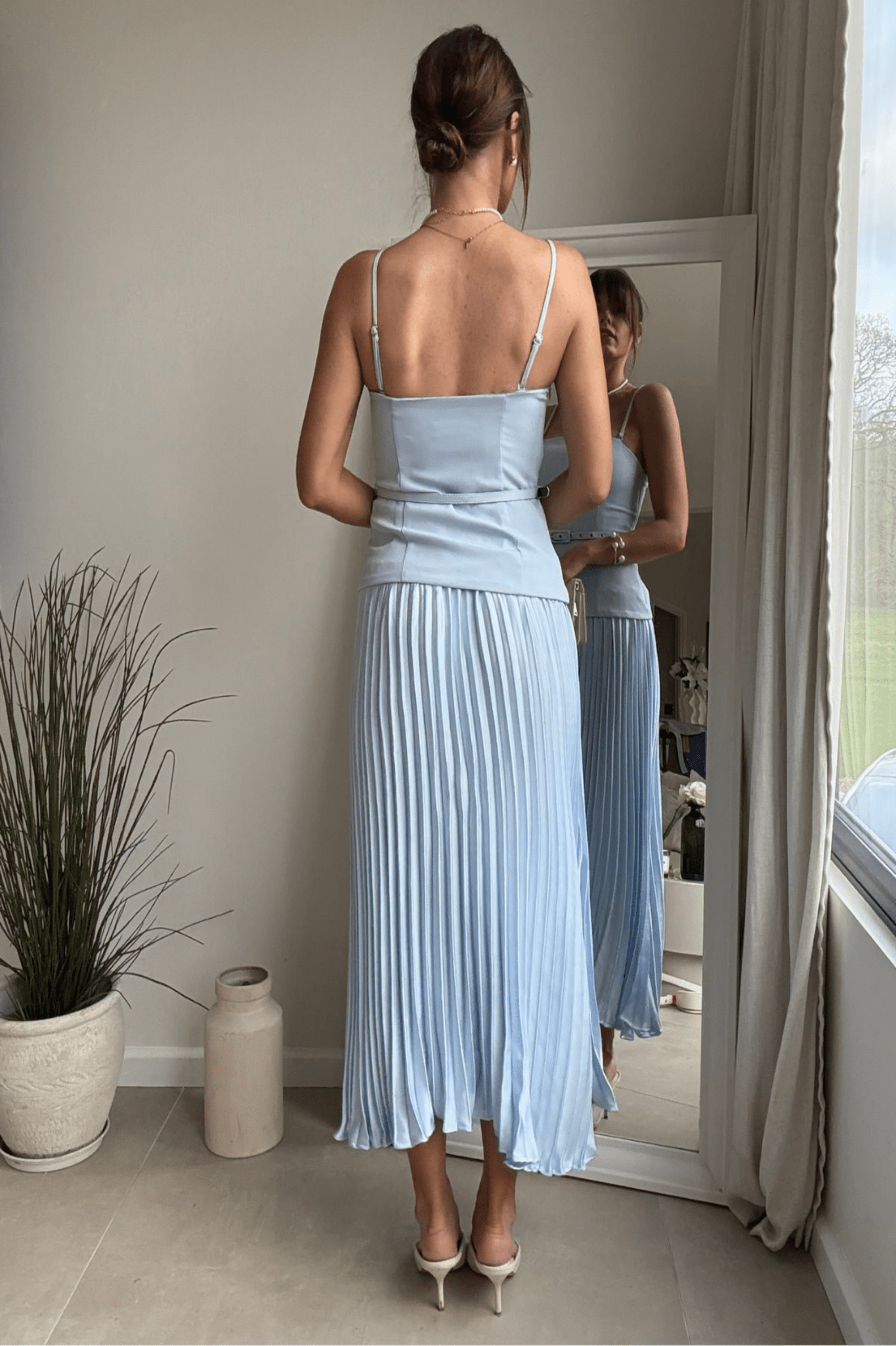Anna Bandeau Pleat Dress in Baby Blue - Style Cheat