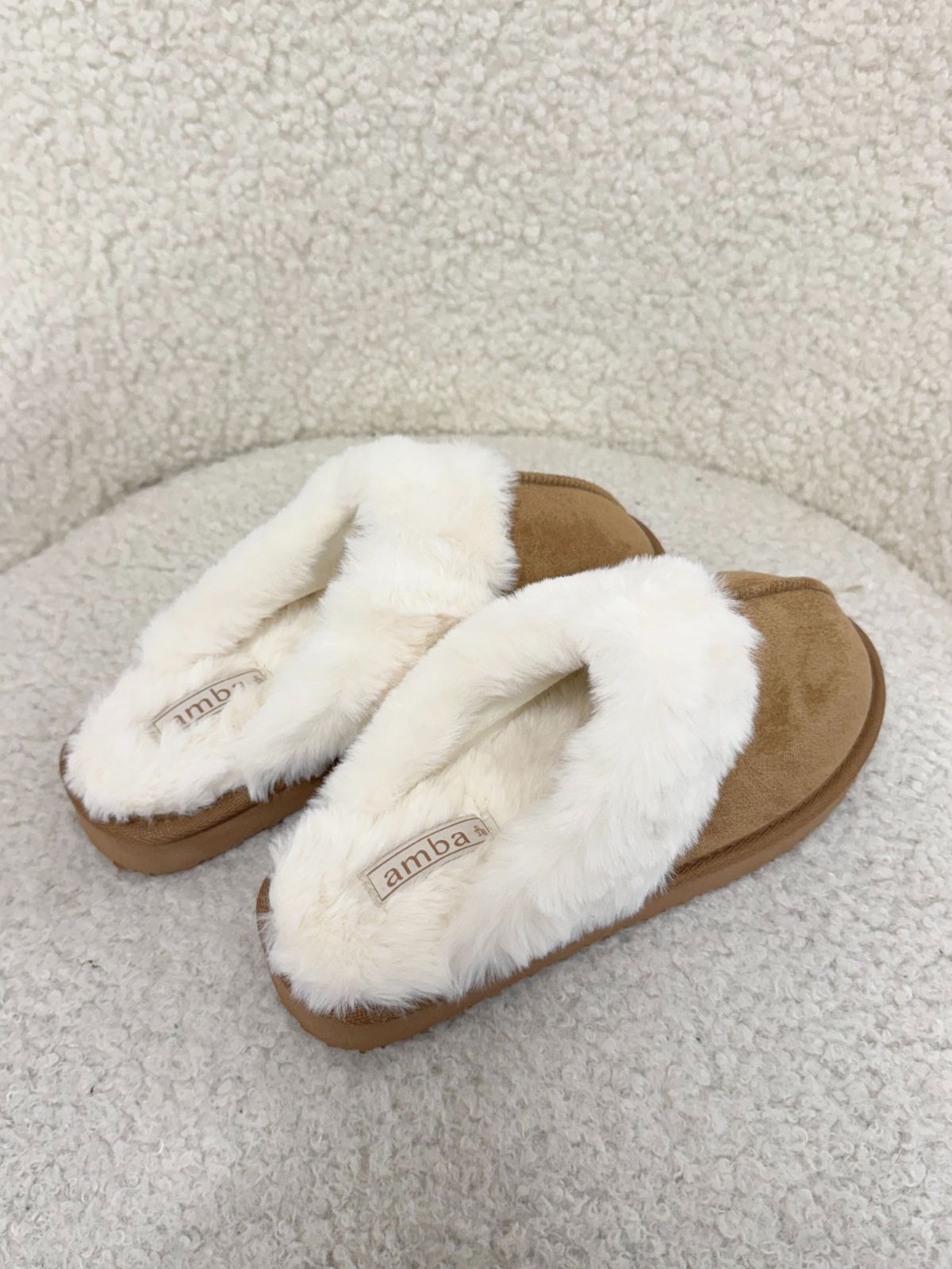 Bear Fluffy Faux Fur Lined Slipper in Camel