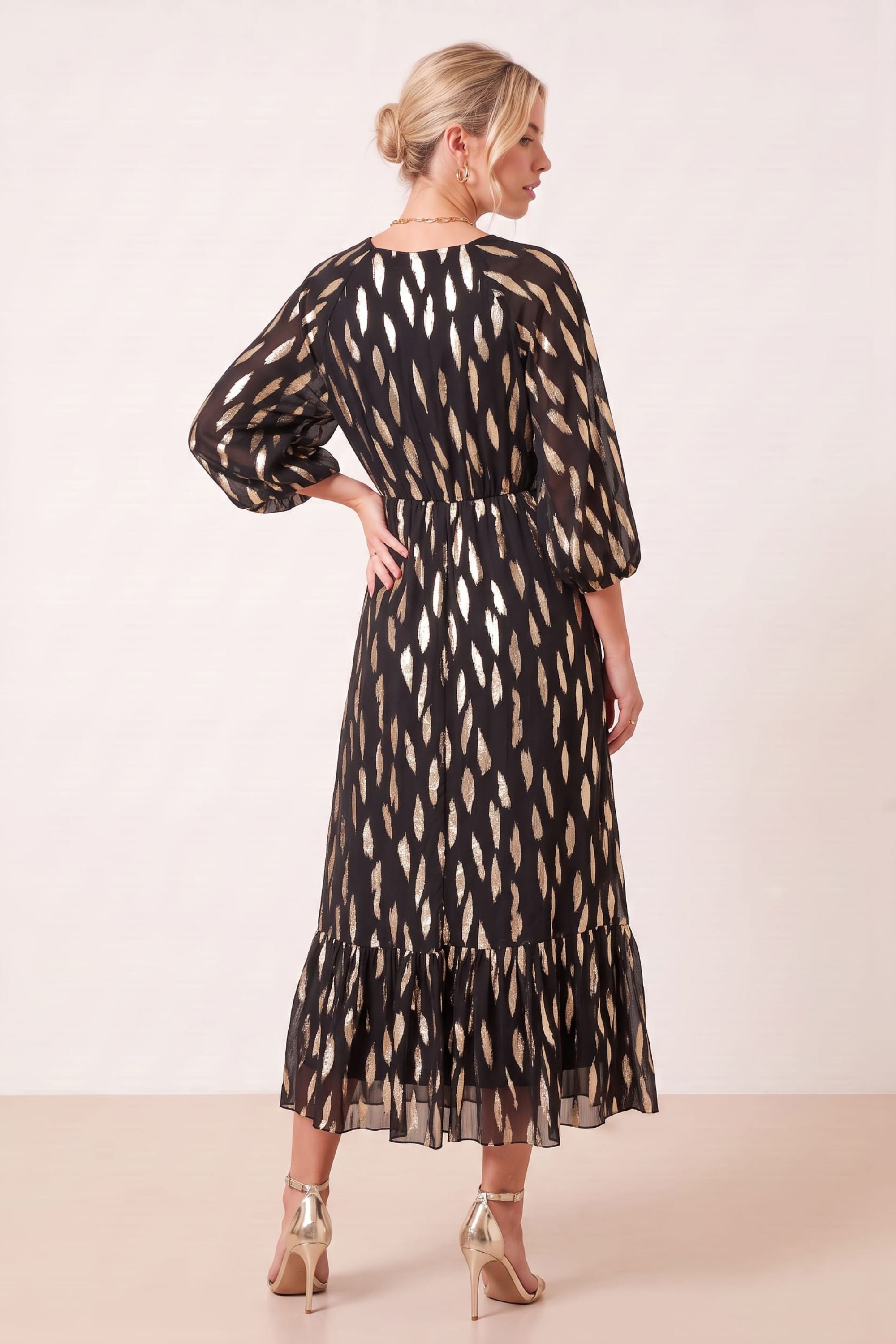 Gold Foil Midi Dress Black