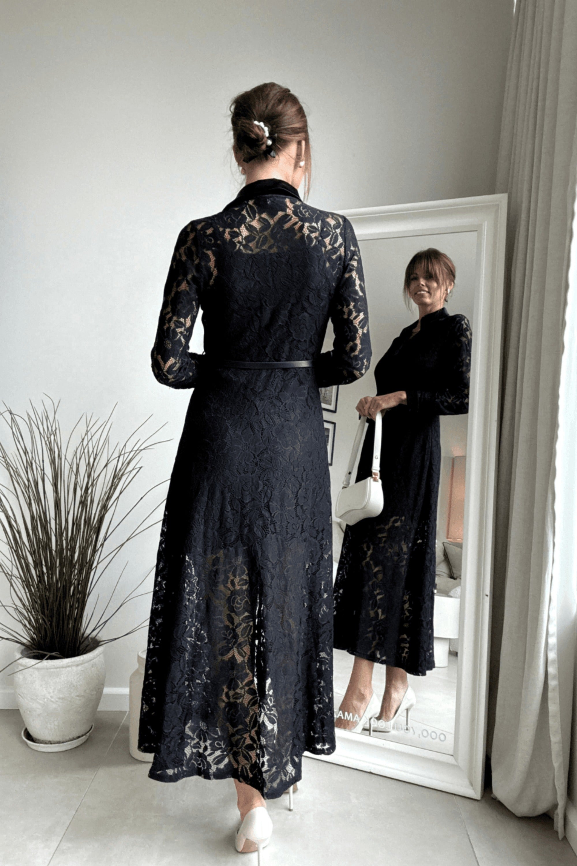 Daphne Belted Shirt Dress / Black Lace - Style Cheat