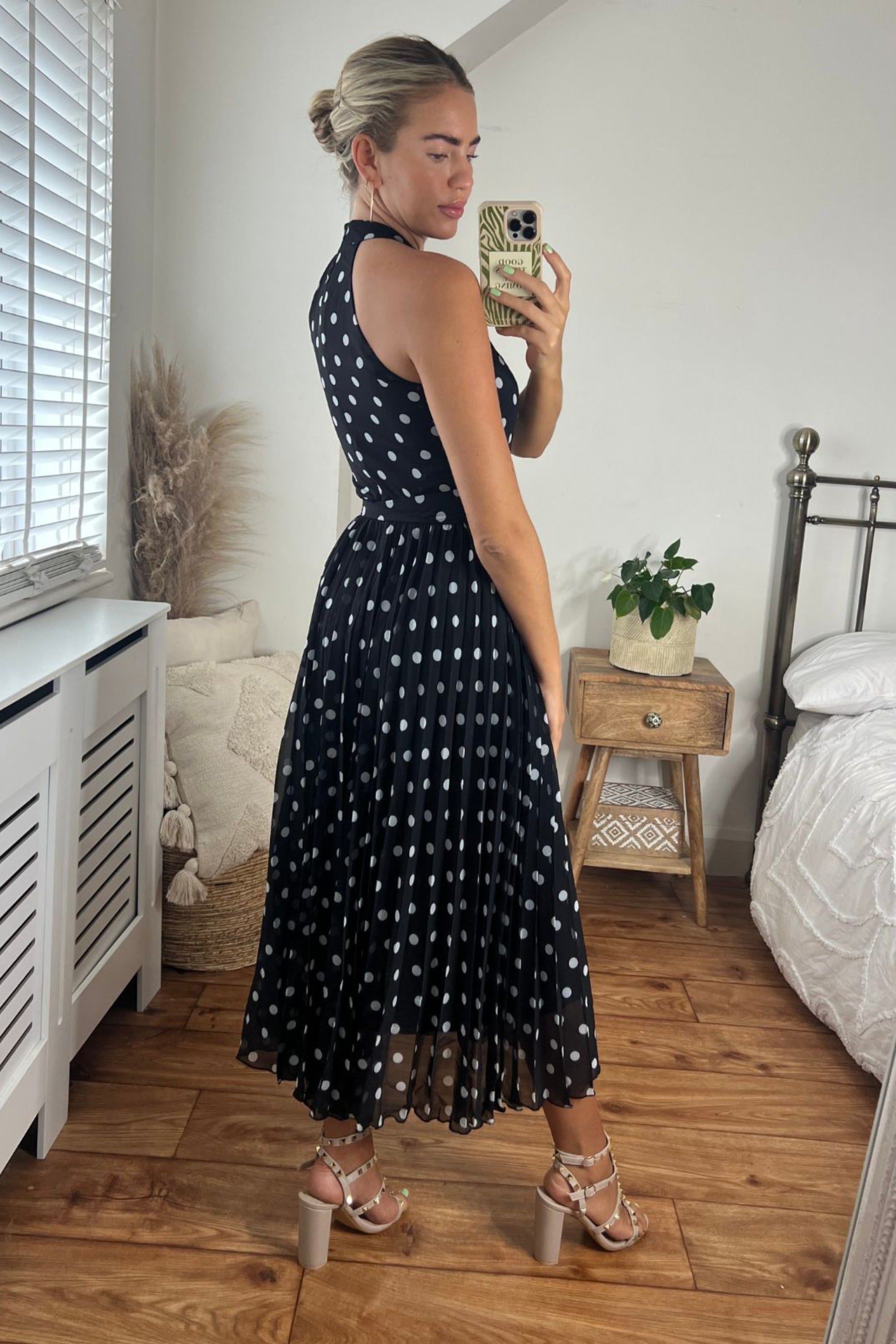 Luisa Belted Pleated Maxi Dress / Mono Spot Print - Style Cheat