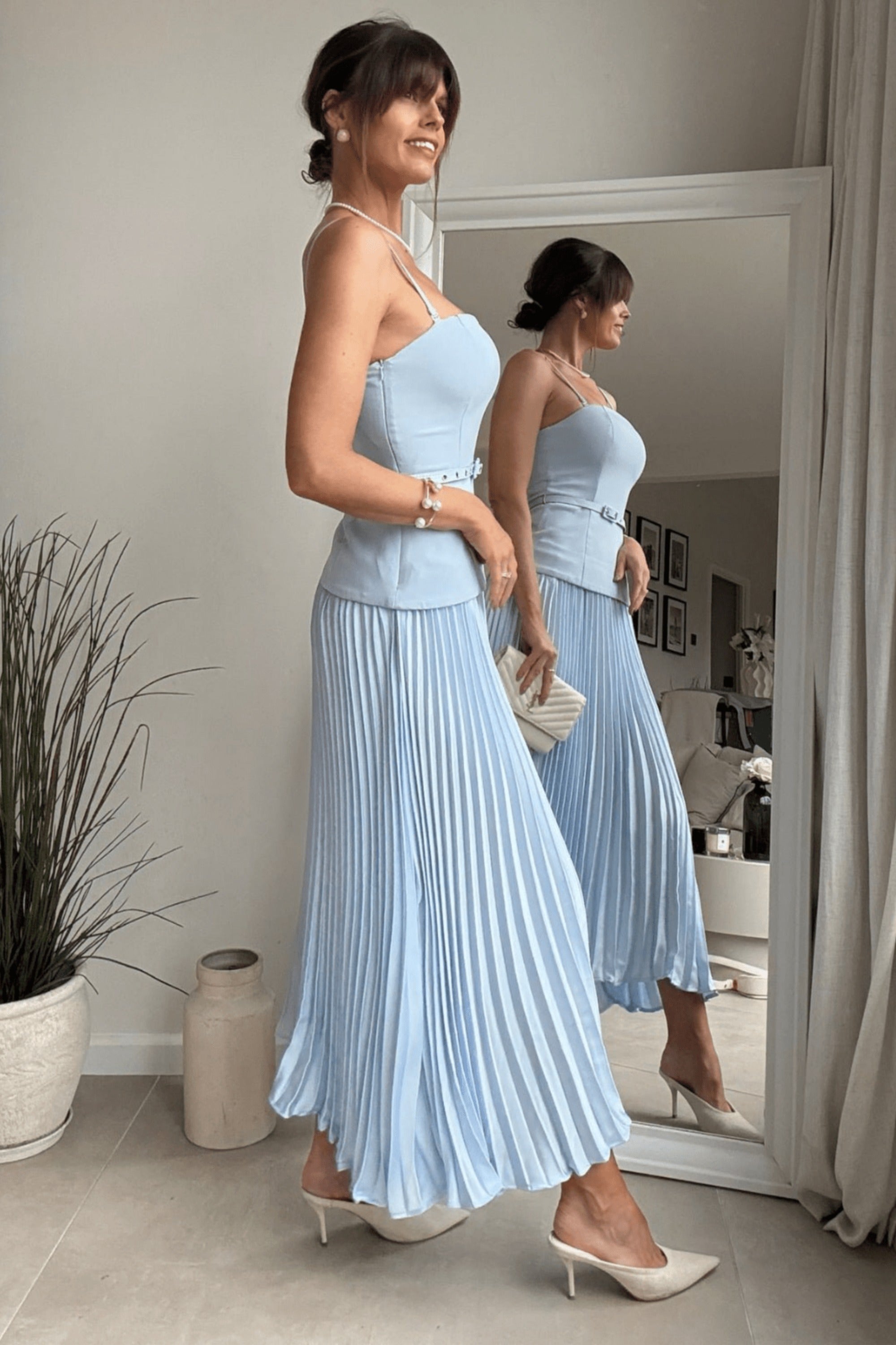 Anna Bandeau Pleat Dress in Baby Blue - Style Cheat