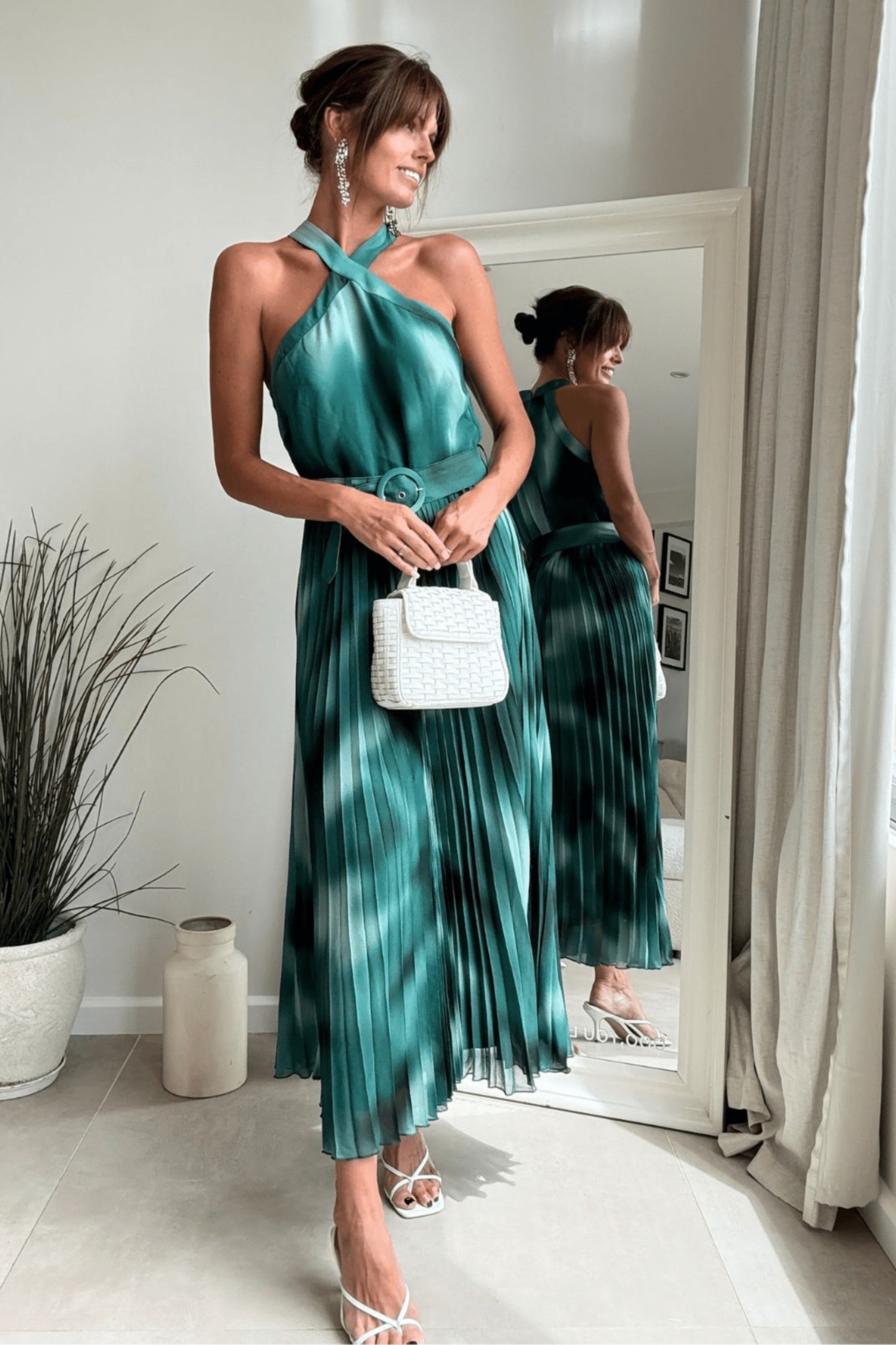 Green Floral Halter Dress