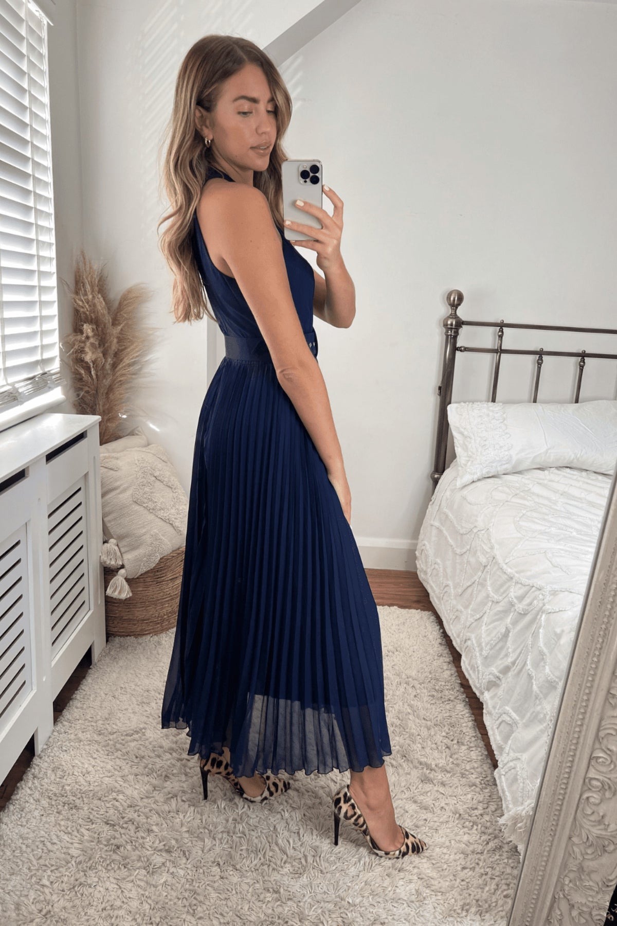 Luisa Belted Pleated Maxi Dress / Navy