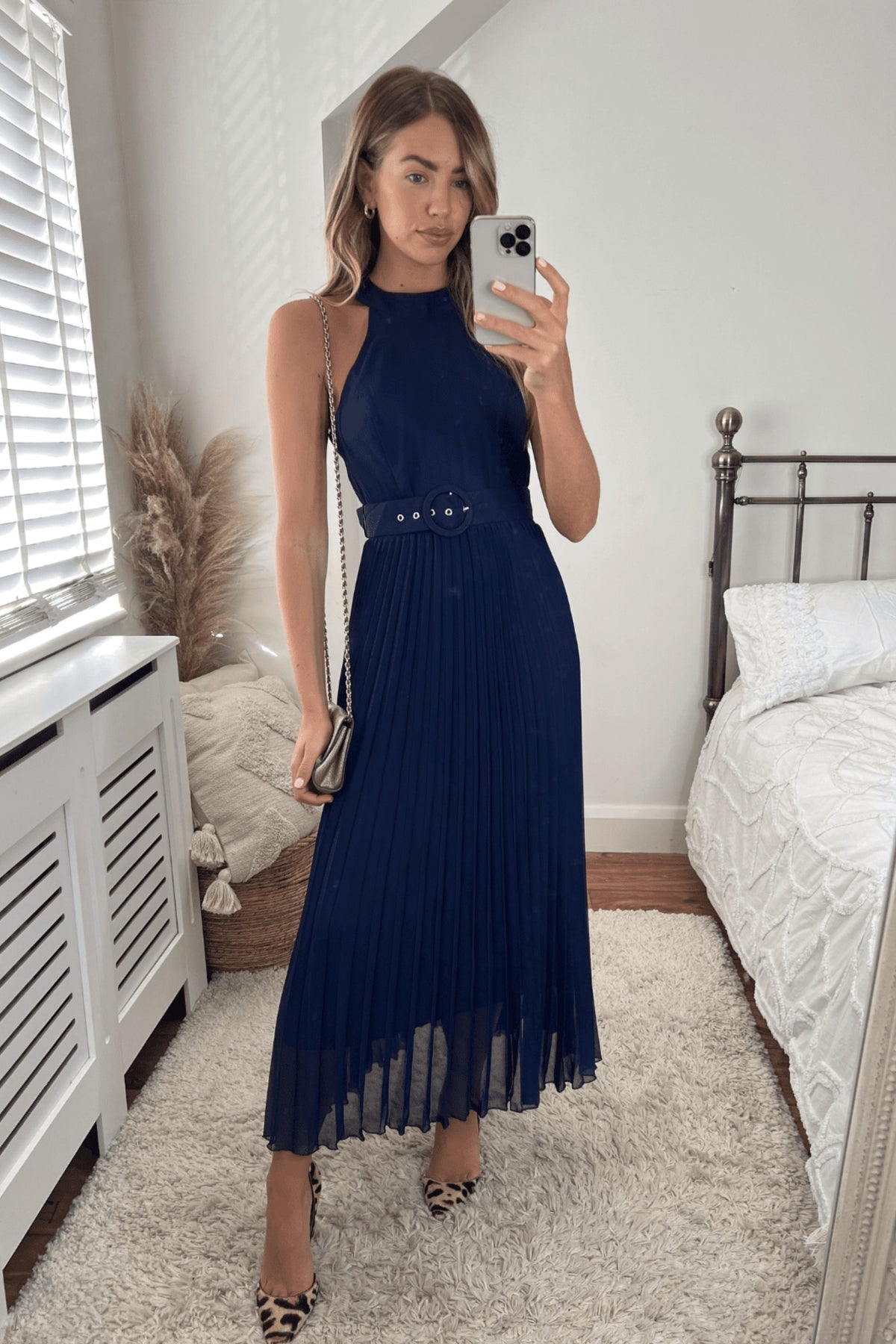 Luisa Belted Pleated Maxi Dress / Navy