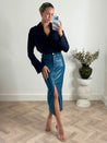 Brielle Pu Midi Skirt in Teal