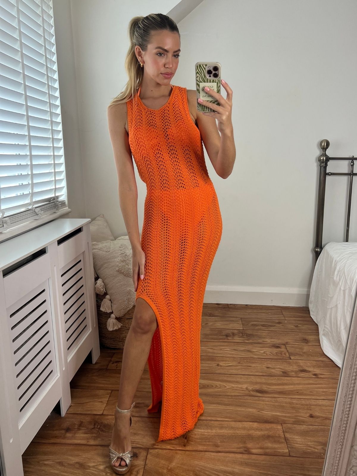 August Crochet Open Back Maxi Dress / Orange