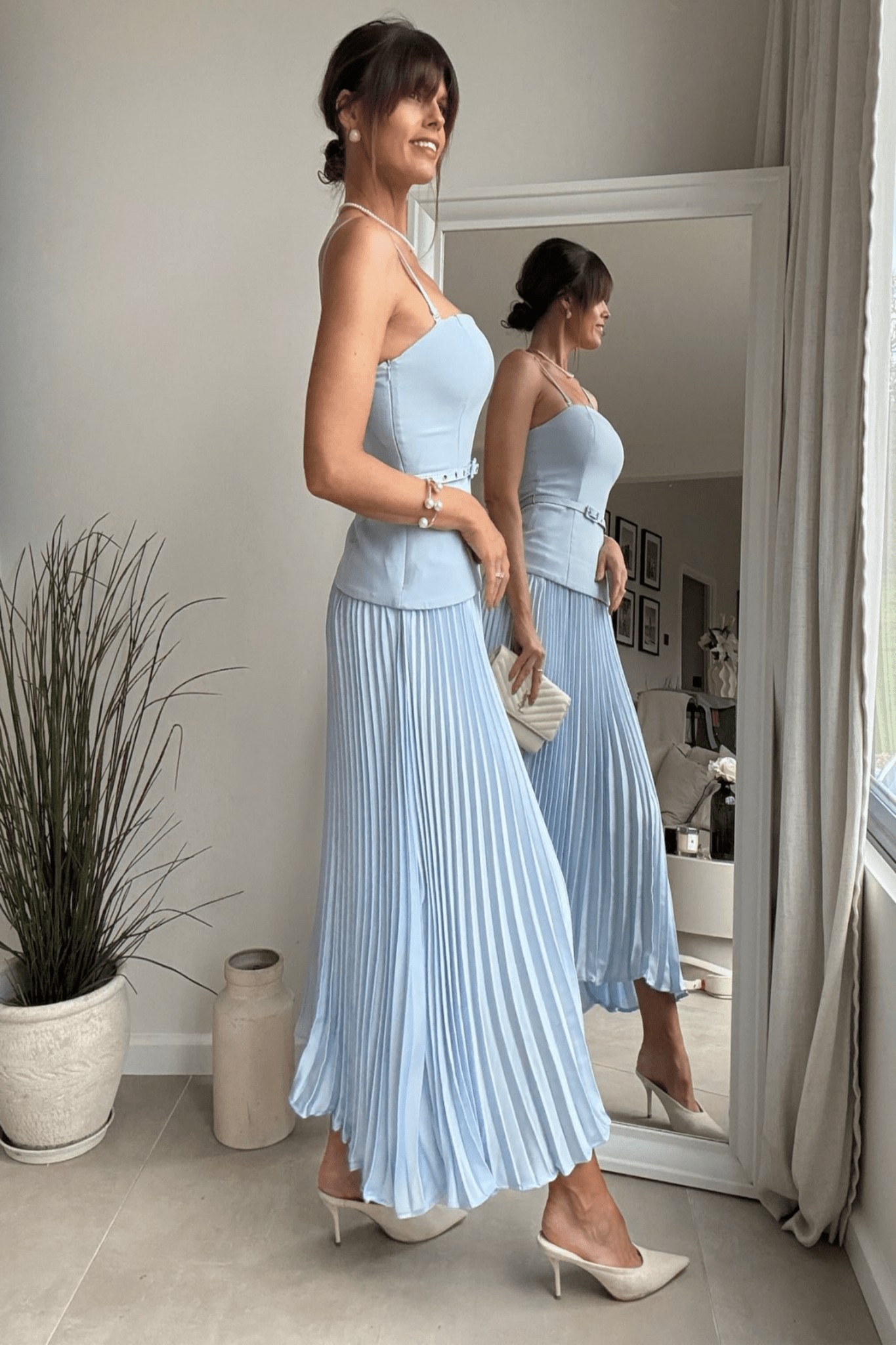 Anna Bandeau Pleat Dress in Baby Blue - Style Cheat