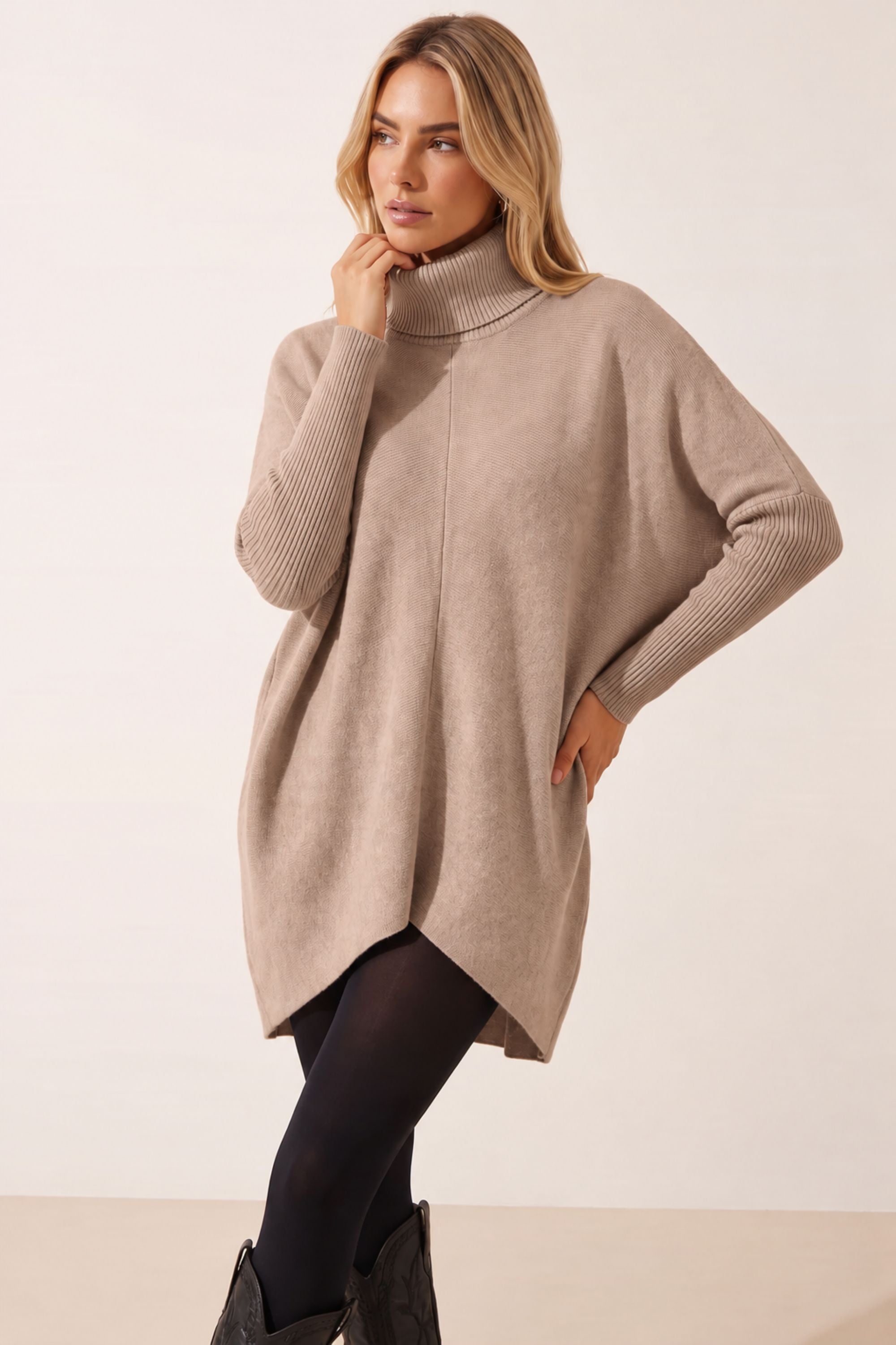 Longer Length Hope Knitted Jumper / Beige