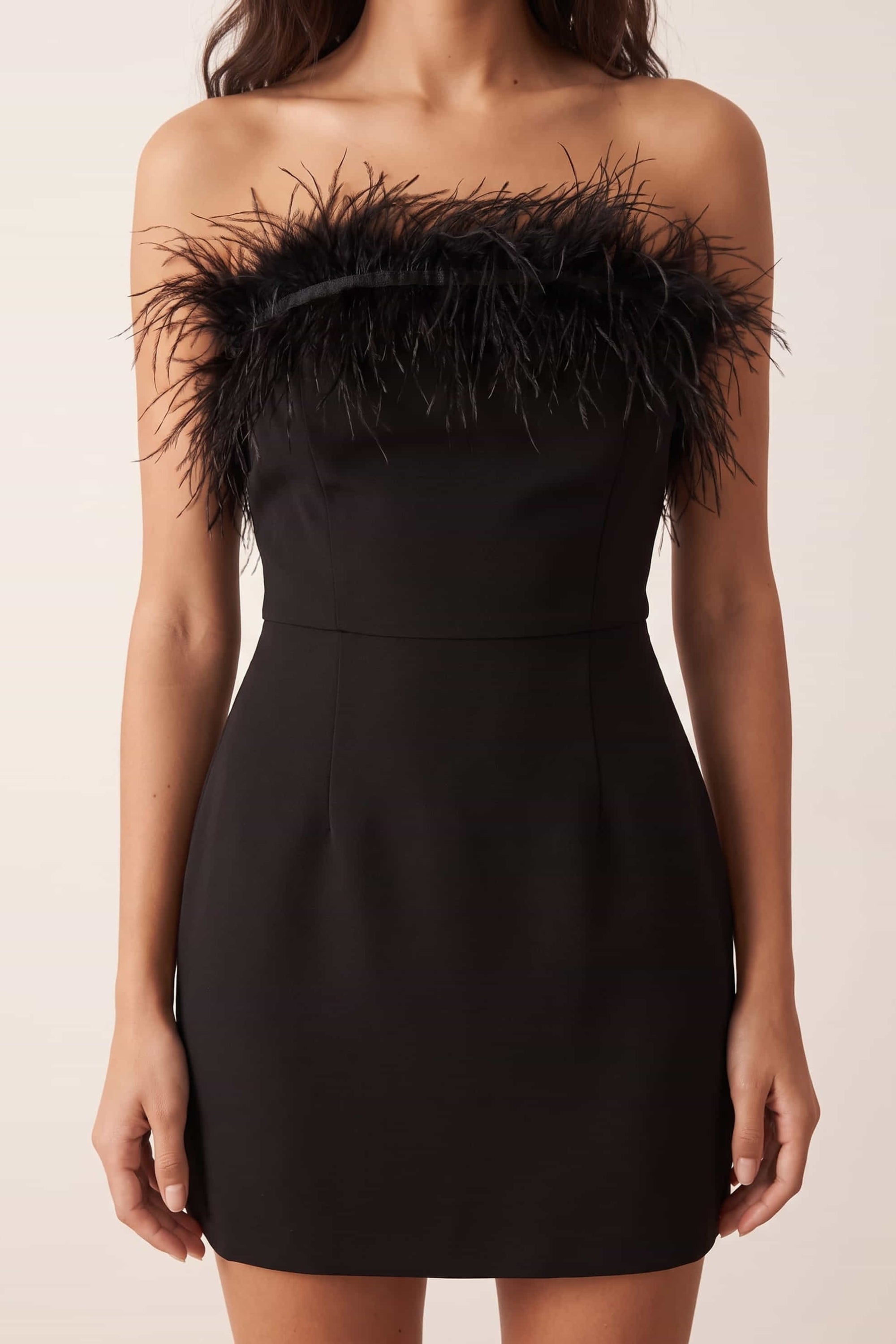 Emily Bandeau Feather dress in Black