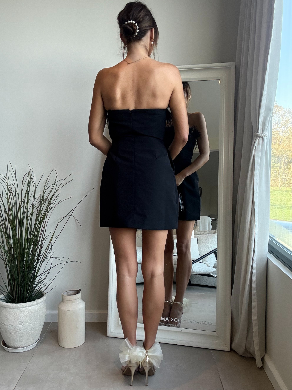 Emily Bandeau Feather dress in Black