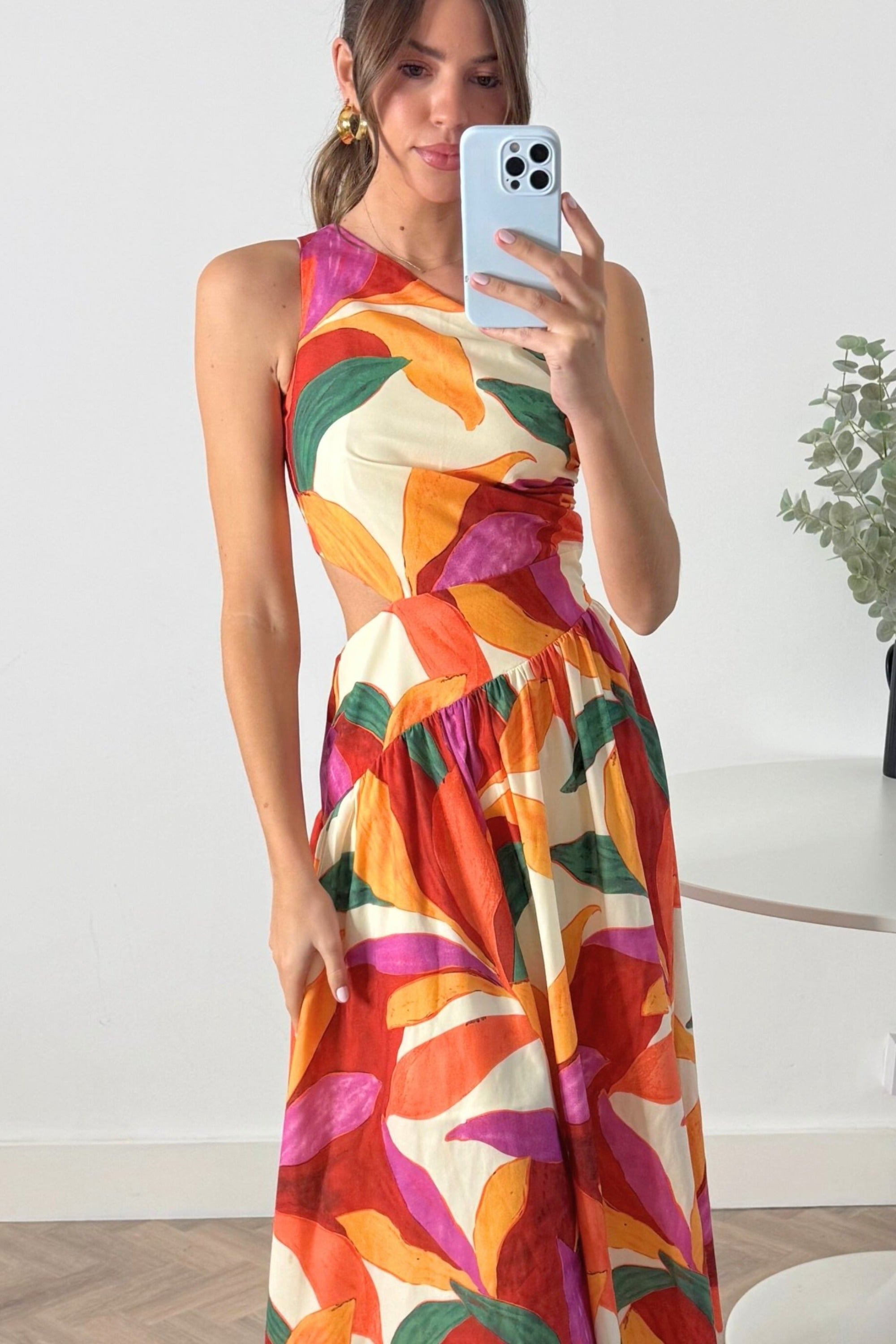 Jasmine Cut Out One Shoulder Dress in Multi - Style Cheat