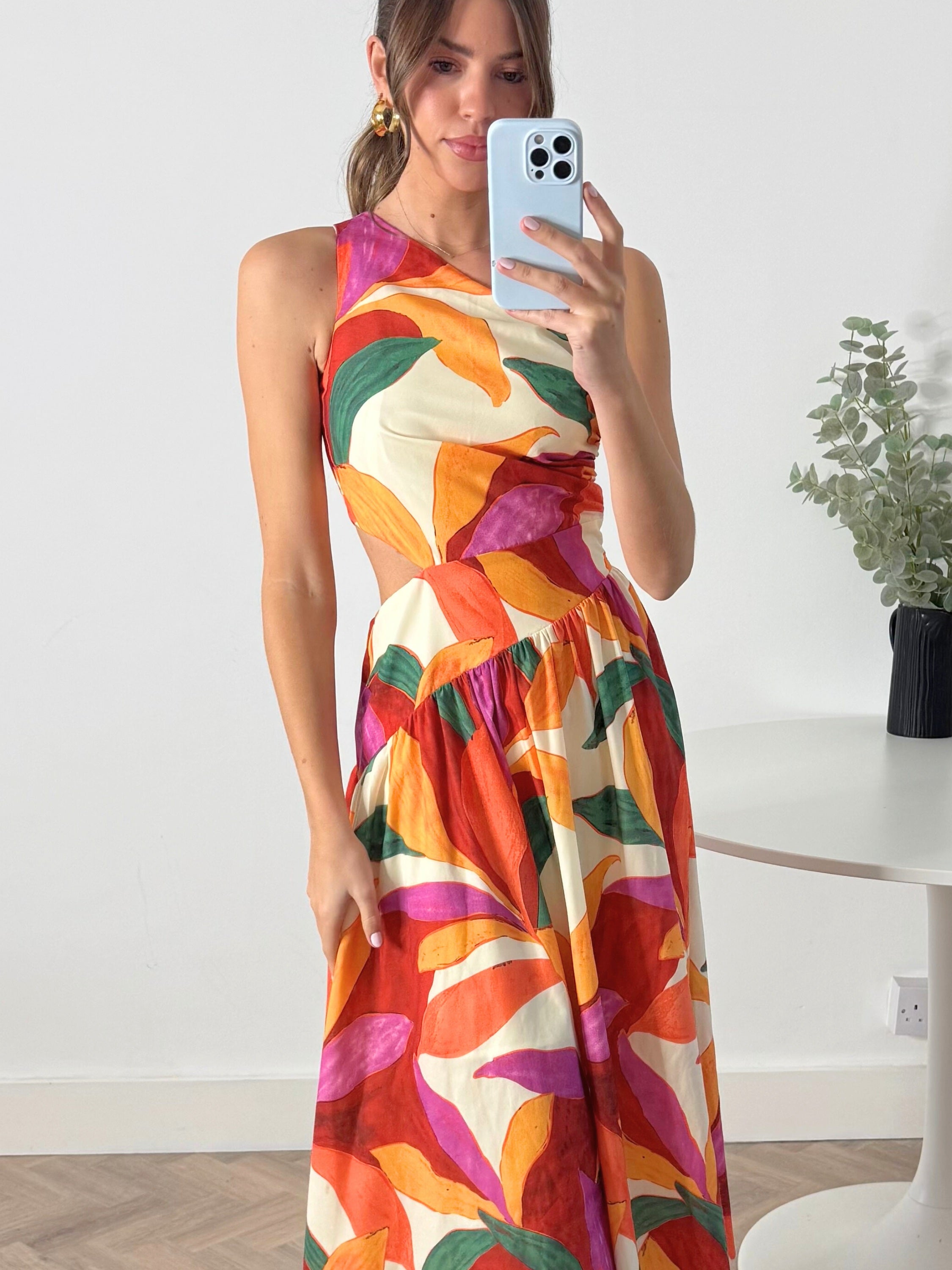 Jasmine Cut Out One Shoulder Dress in Multi